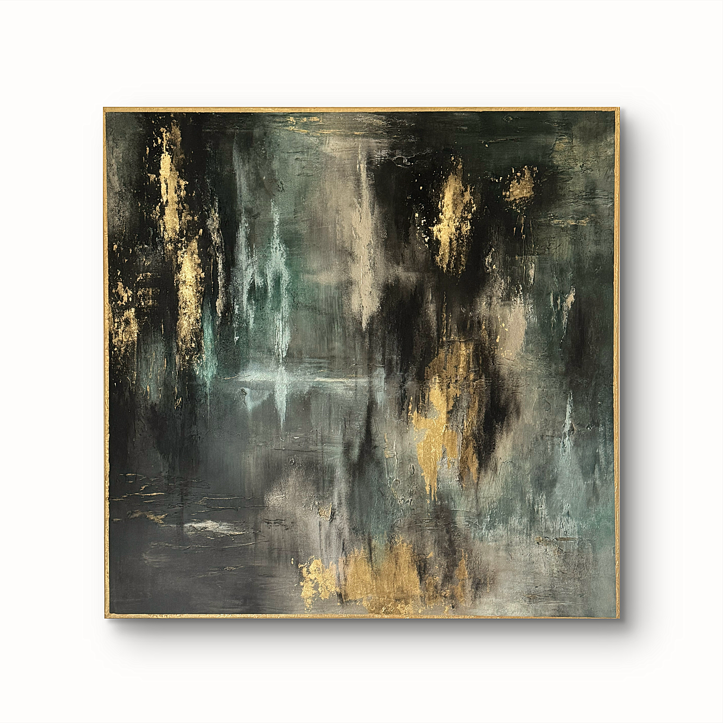 Abstraktes Oversized Gemälde - Kunst Acryl - 100 cm x 100 cm - Unikat - Signiertes handgemaltes Kunstwerk für Wohnzimmer - Kunstwerk Gold