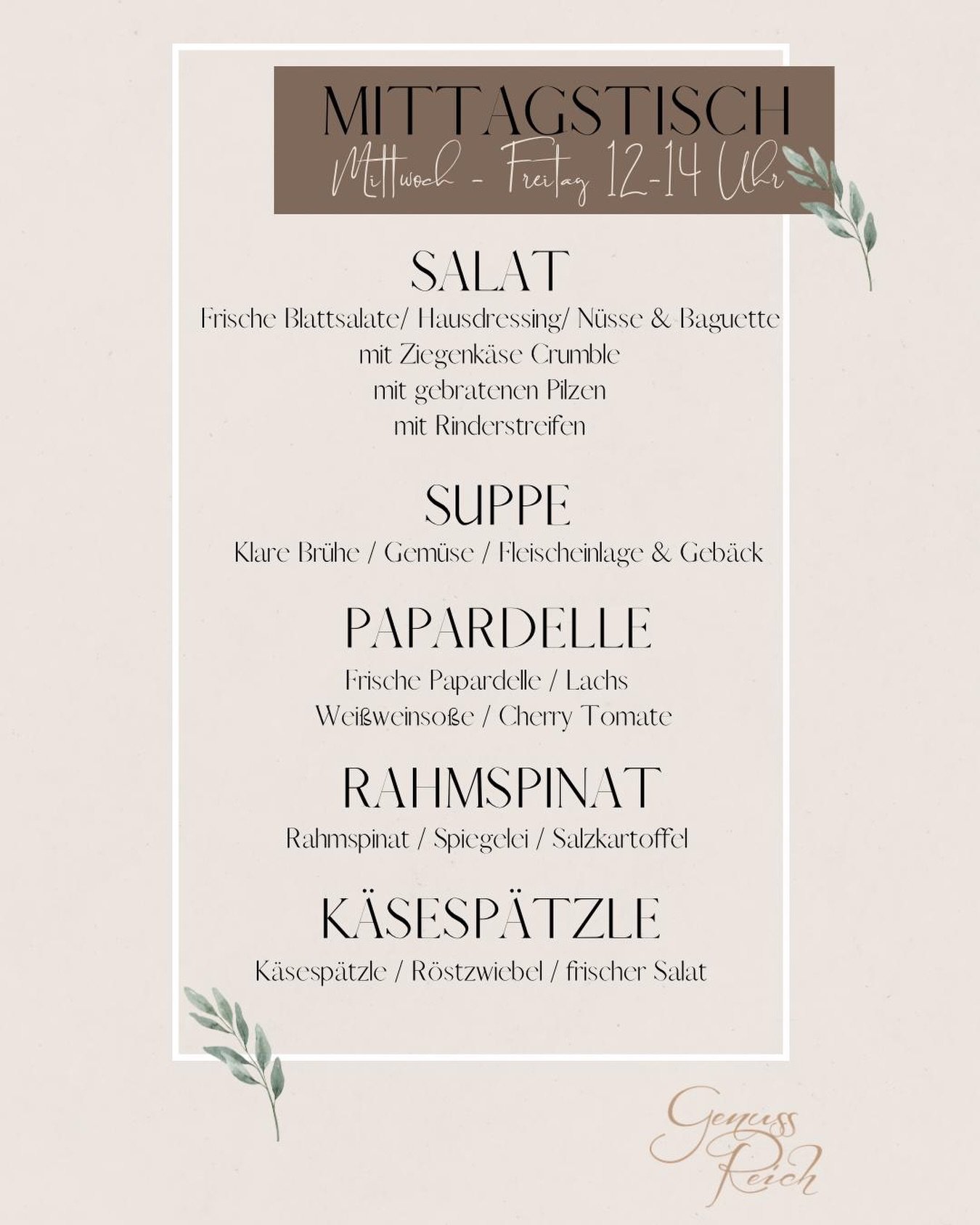 Mittagstisch 🍴

25. - 27. Februar 2026 von 12 bis 14 Uhr

#mittagstisch #caf&eacute; #pause #genussreichseligenstadt #seligenstadt