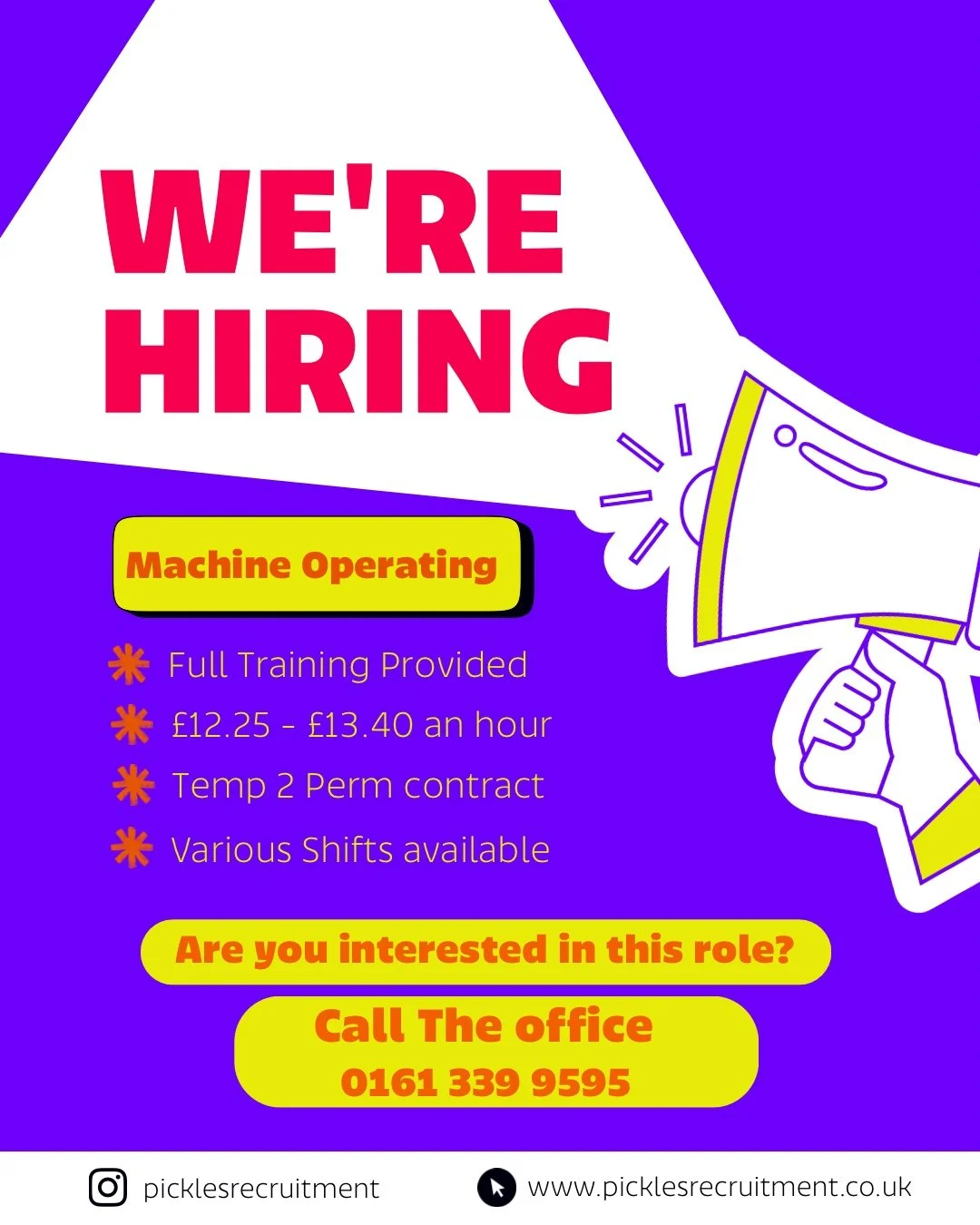 Got experience running machines and keeping things ticking over?

We&rsquo;ve got roles for Machine Operators who know their way round a production line.

If this sounds like abit of you, give us a call on 0161 339 9595 to get started🔧💜 

#Recruitm