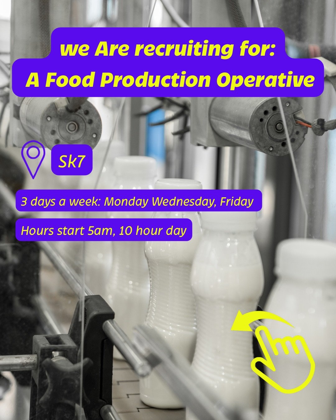 We are hiring!!

Food Production Operative 
3 days a week: Monday, Wednesday Friday
Start 5am- 10 hour day

Get in touch now!

stephanie@picklesrecruitment.co.uk
0161 339 9595