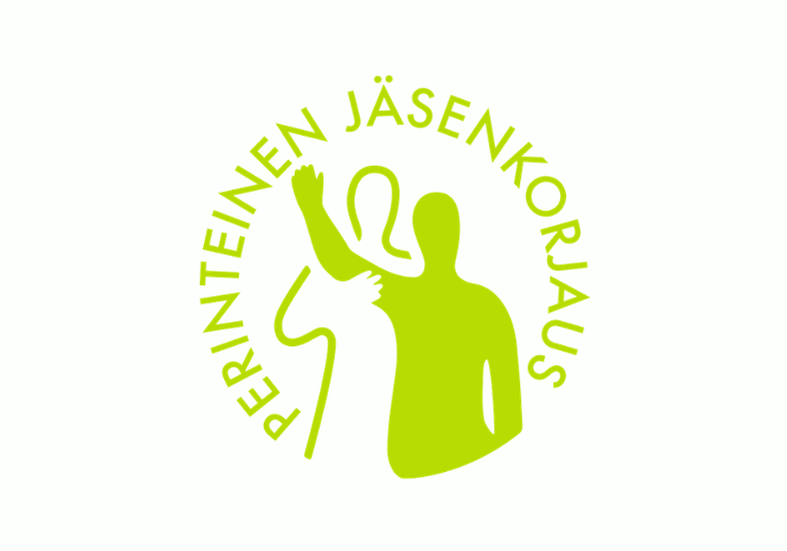 Vihreä logo, jossa ihmishahmo ja lääkelusikka, ympärillä teksti 'Perinteinen Jäsenkorjaus'