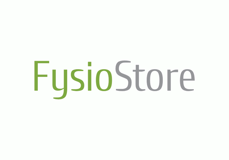 FysioStore-logo, jossa teksti vihreällä ja harmaalla.