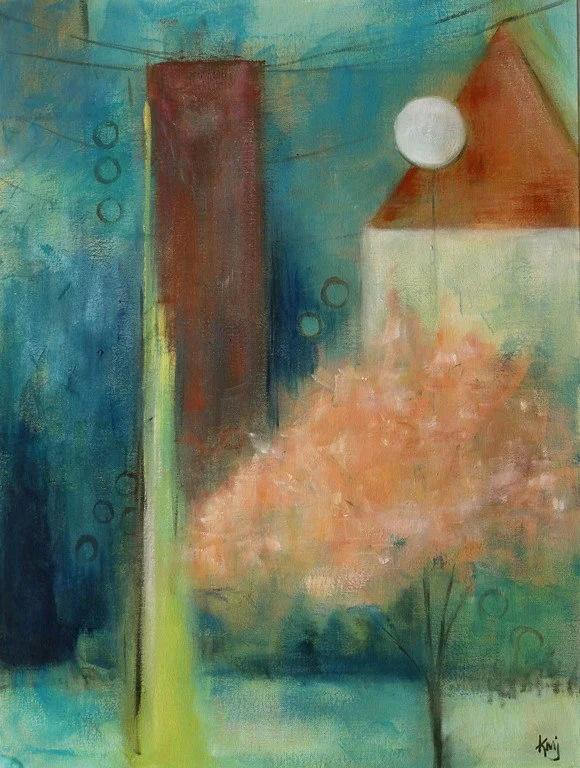 Pink Tree in Park, oil on canvas board, 24x18, SOLD