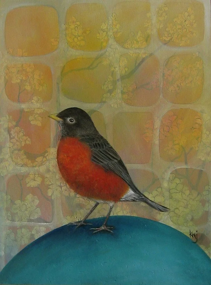 Robin on Egg, oil on canvas board, 24x18, SOLD