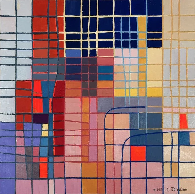 Neon Pops, oil and acrylic on wood panel, 12x12, $300