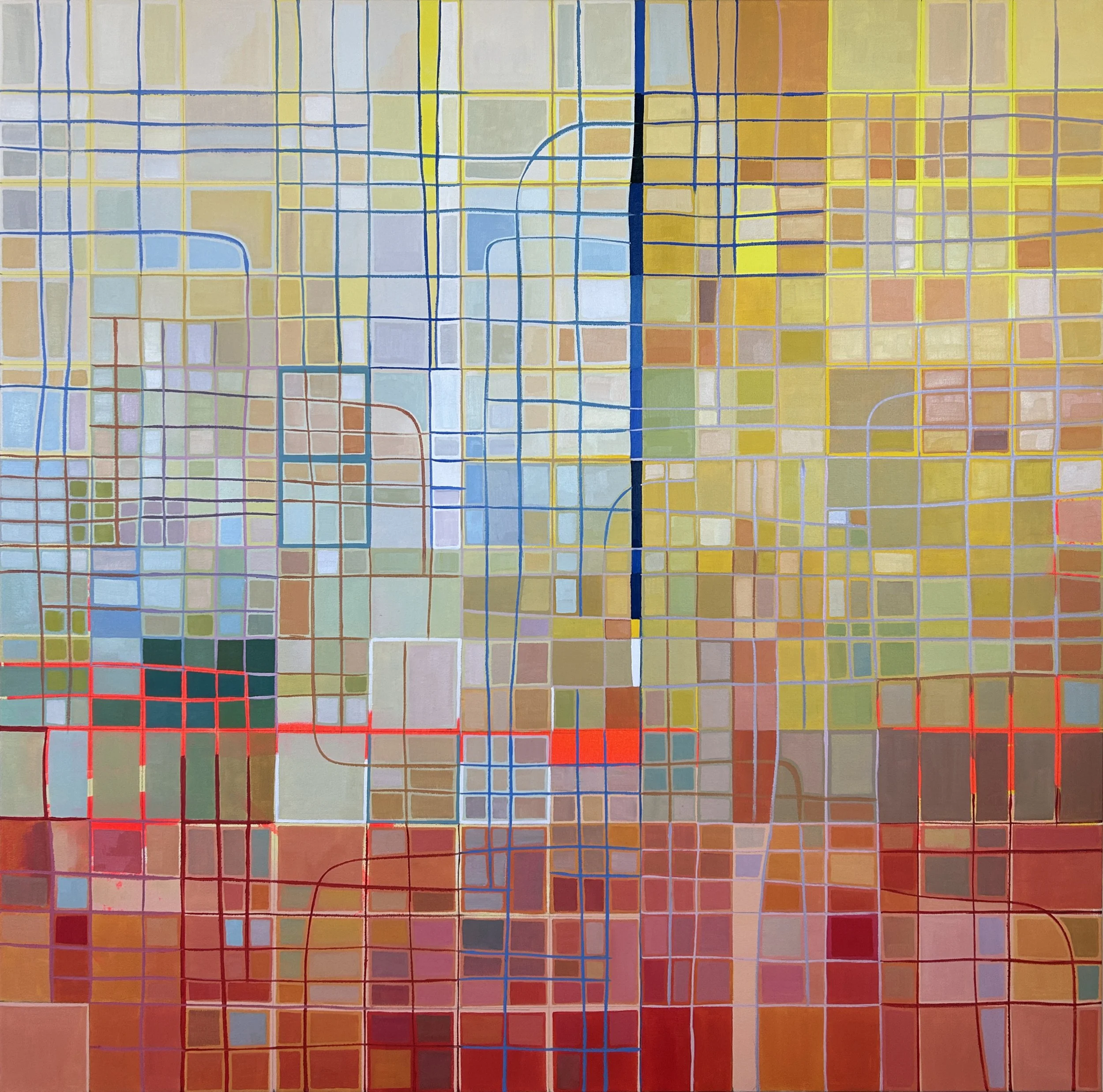 The Plaids are Blending Together, oil and acrylic on canvas, 48x48, $3500