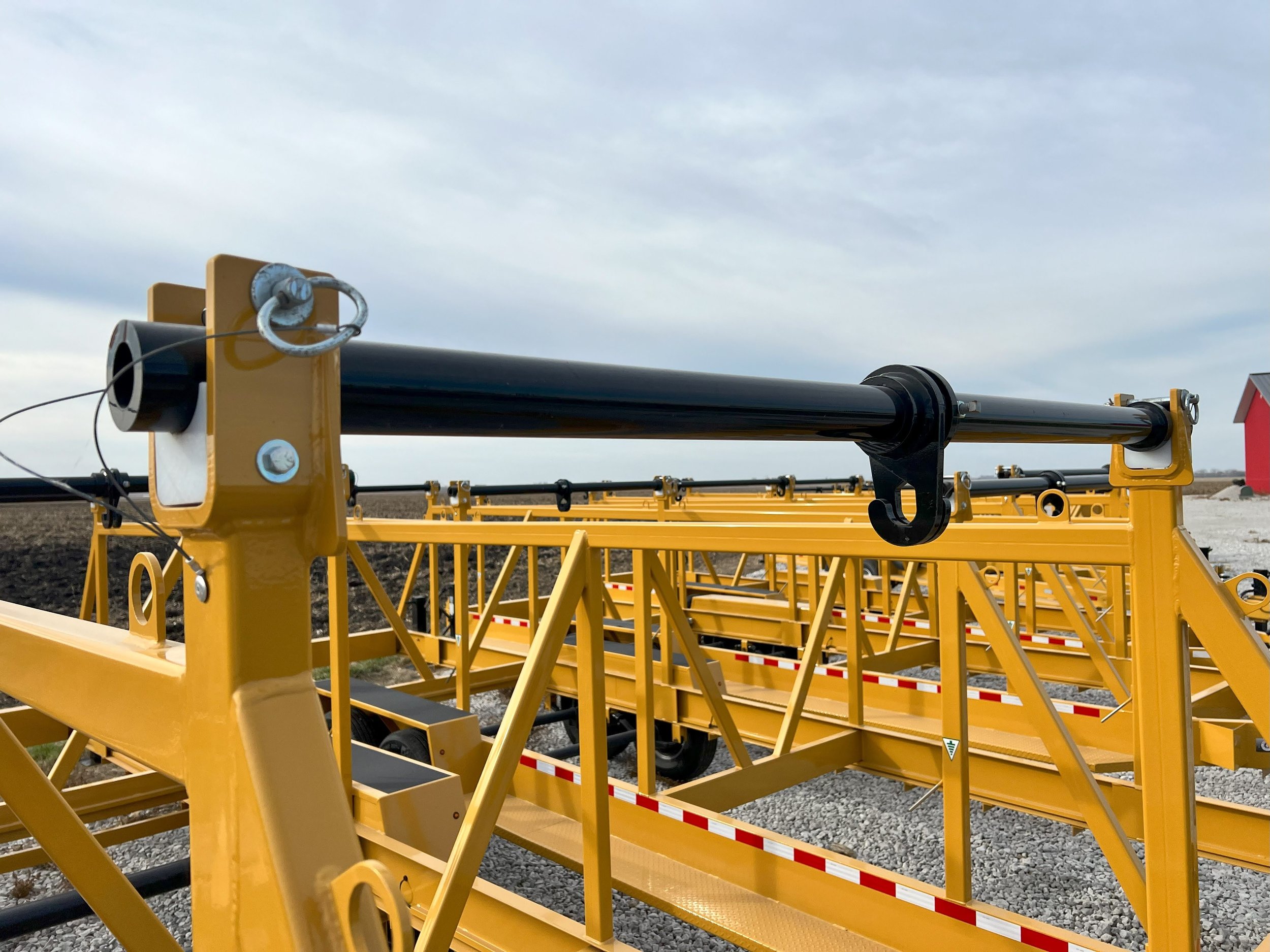 Support Bar view of a 2 Reel, Two Reel or Double Reel Cable, Duct or Innerduct Trailer. Used for Transport and installation of utility products.