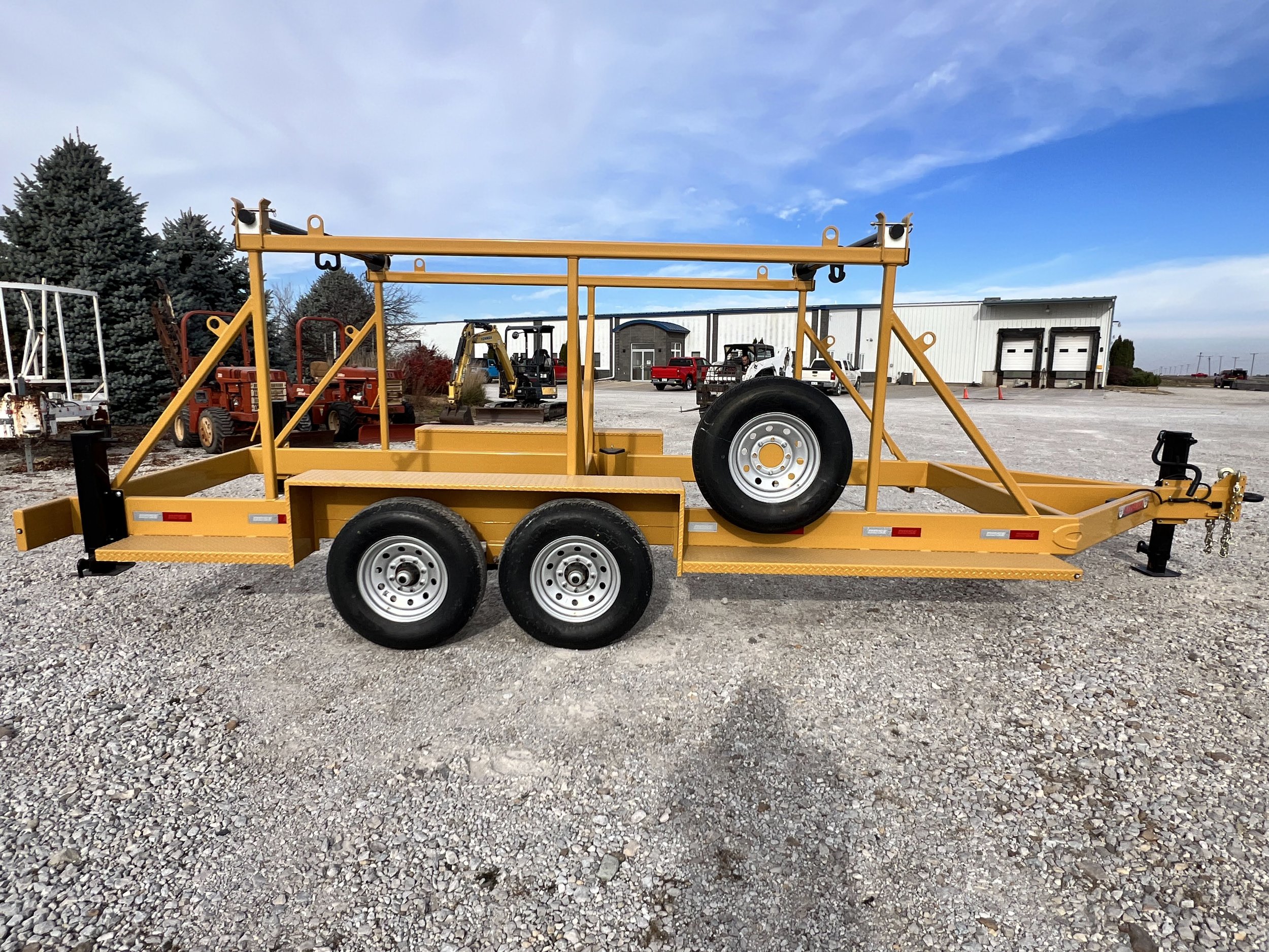 Side view of Double Reel Cable Innerduct Trailer. Used for Transport and installation of utility products.