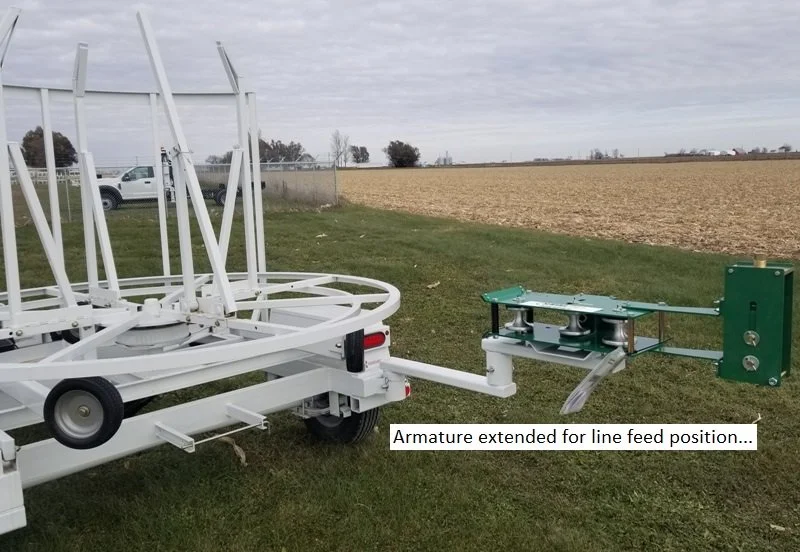 Single Reel trailer at a different angle with a McElroy LineTamer 2" installed sold by Maverick, Inc. located in Story City, Iowa