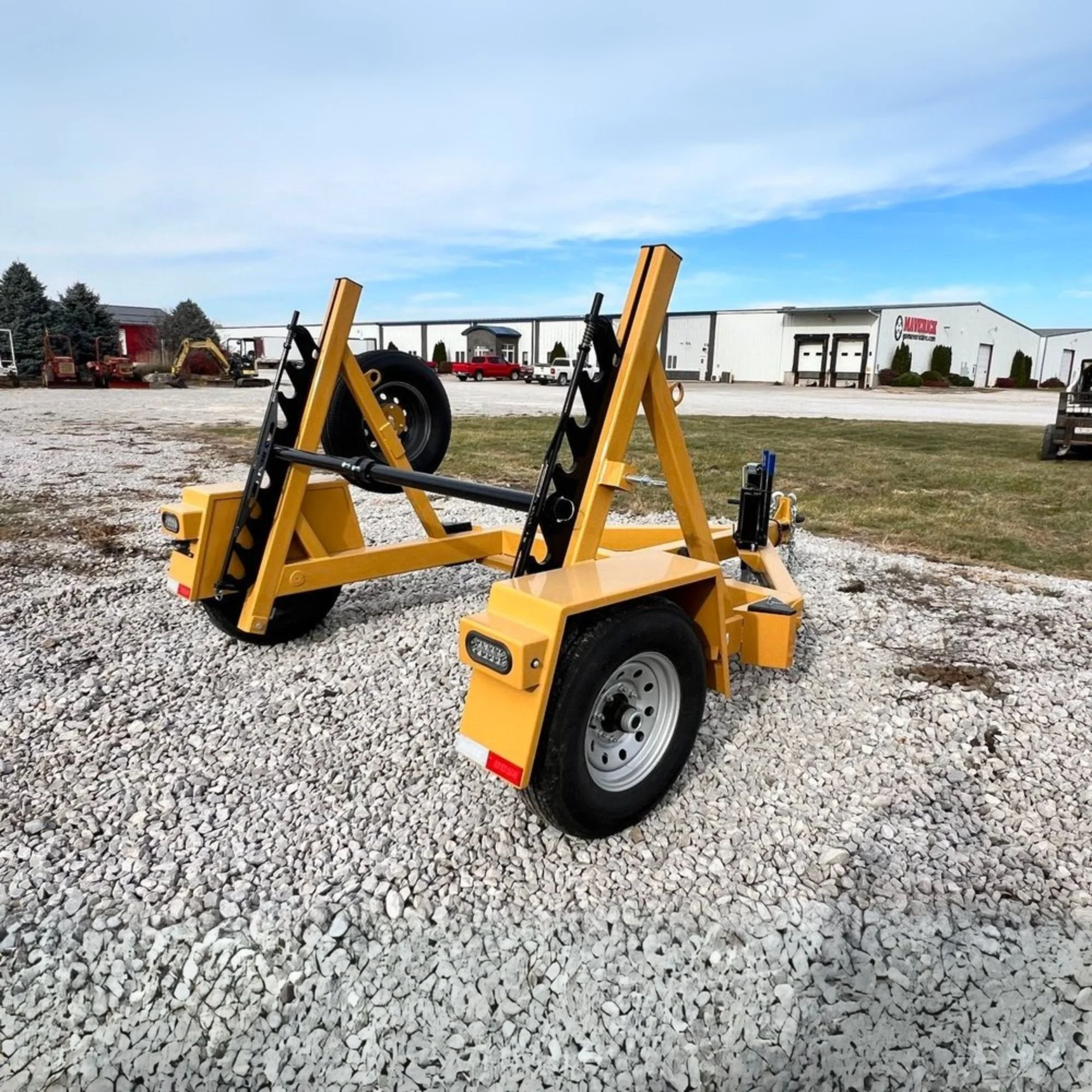 Back side view of a 7K CG Single Reel Self Loading Trailer sold by Maverick, Inc. located in Story City, Iowa