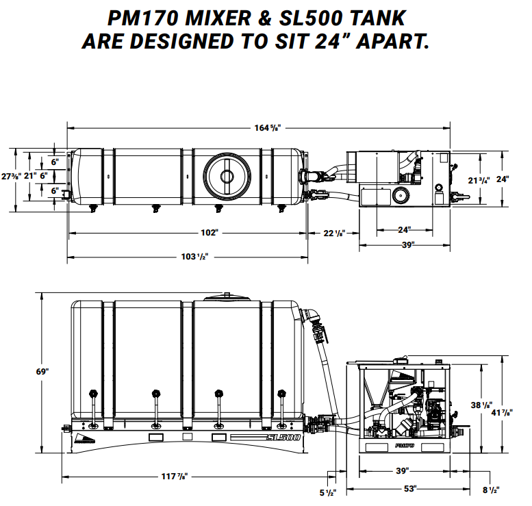 Dimension diagram of a MUD MIX 1000 sold by Maverick, Inc. located in Story City, Iowa