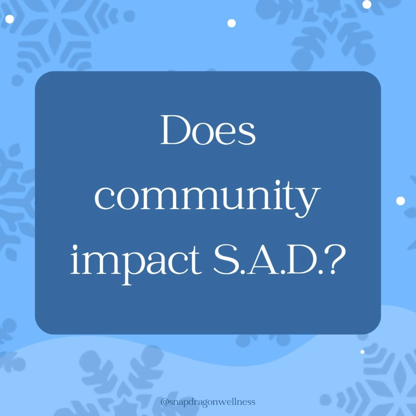 Community is a cure!! How do you spend time with your community when it's cold out?

#community #communitycare #sad #seasonalaffectivedisorder