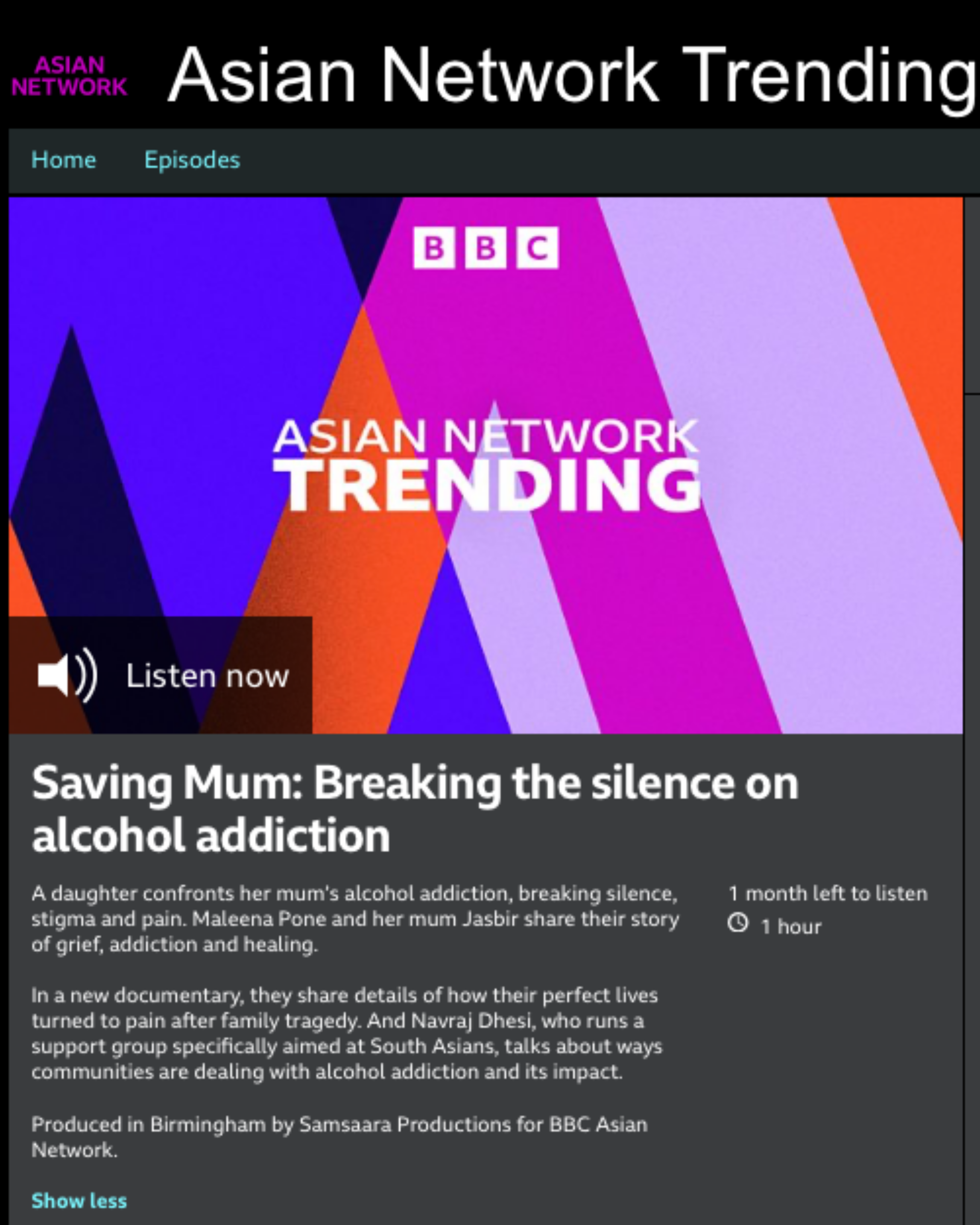 Saving Mum on the BBC Asian Network 