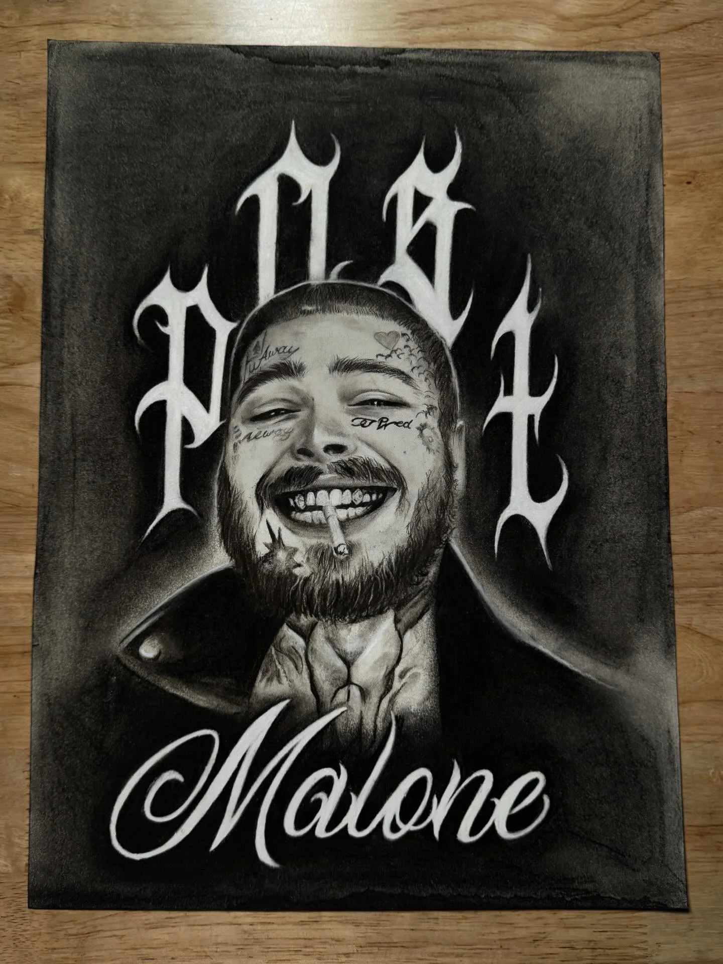 Charcoal Post Malone portrait ✨ @postmalone 
.
#charcoalportrait #charcoal #postmalone #blackandgrey #lettering #postmalone #postmaloneportrait #postmalonedrawing