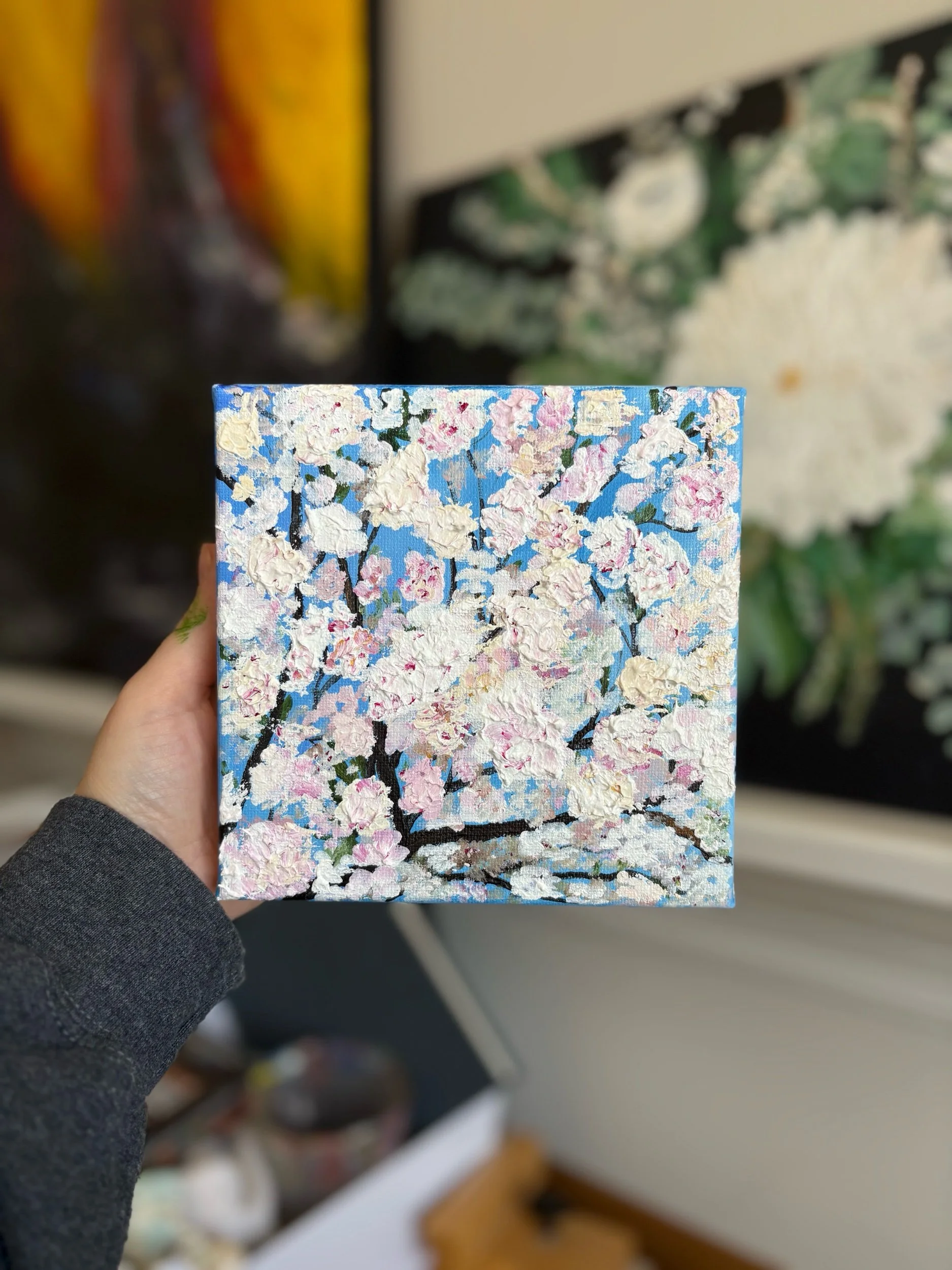 Original 6x6 Cherry Blossom Painting by Maryland Artist Sahar Boussard