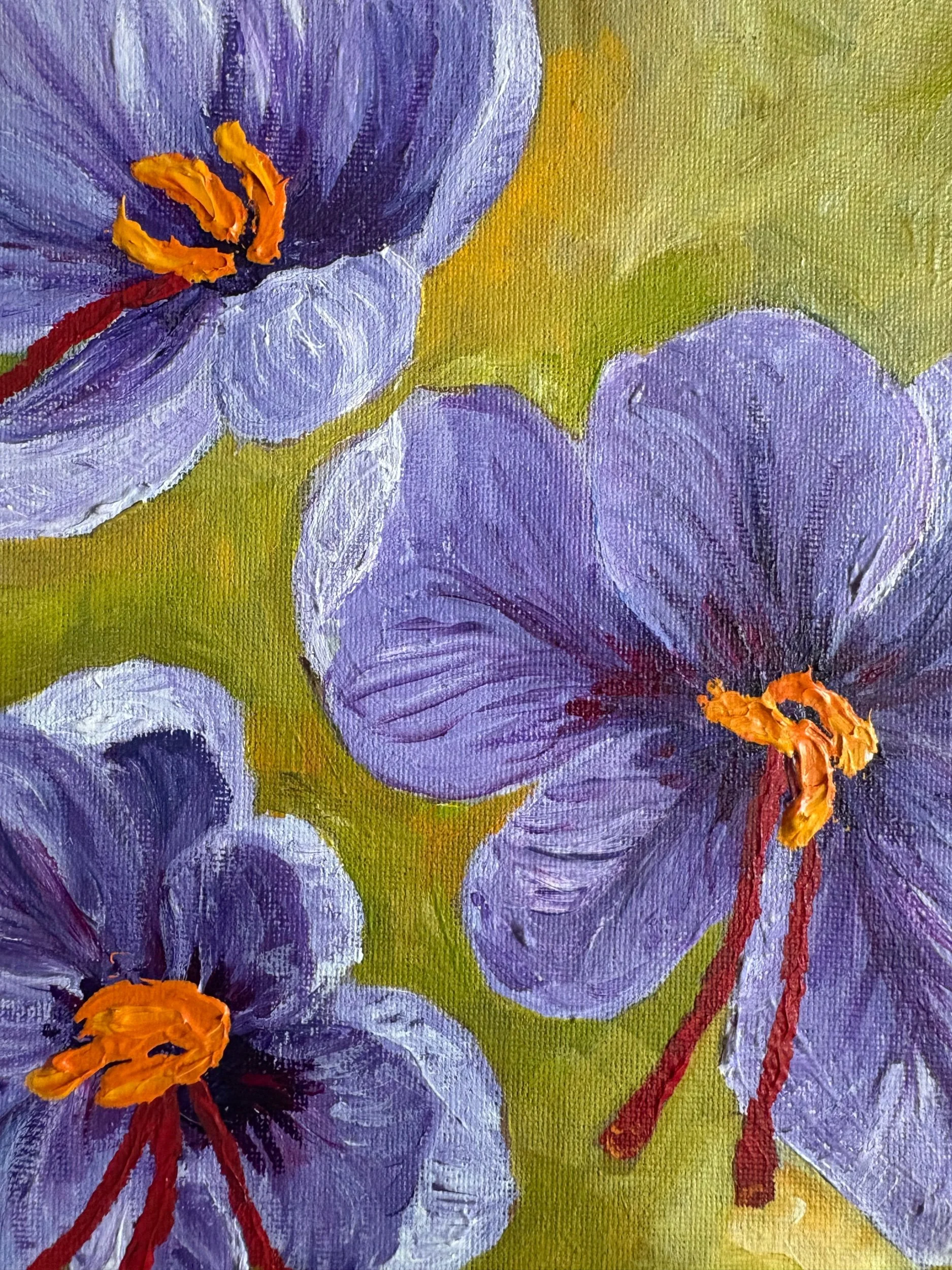 detail photograph of Red Gold original abstract saffron acrylic painting on canvas by Maryland artist Sahar Boussard