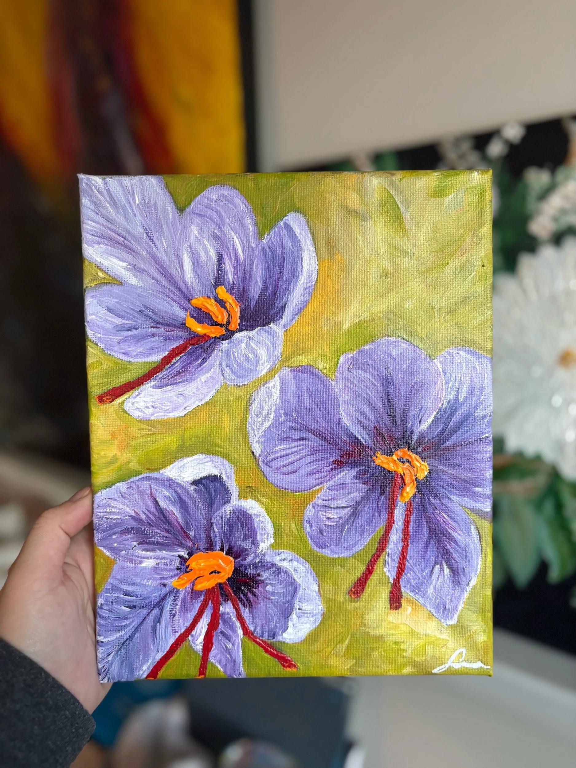 Red Gold original abstract saffron acrylic painting on canvas by Maryland artist Sahar Boussard