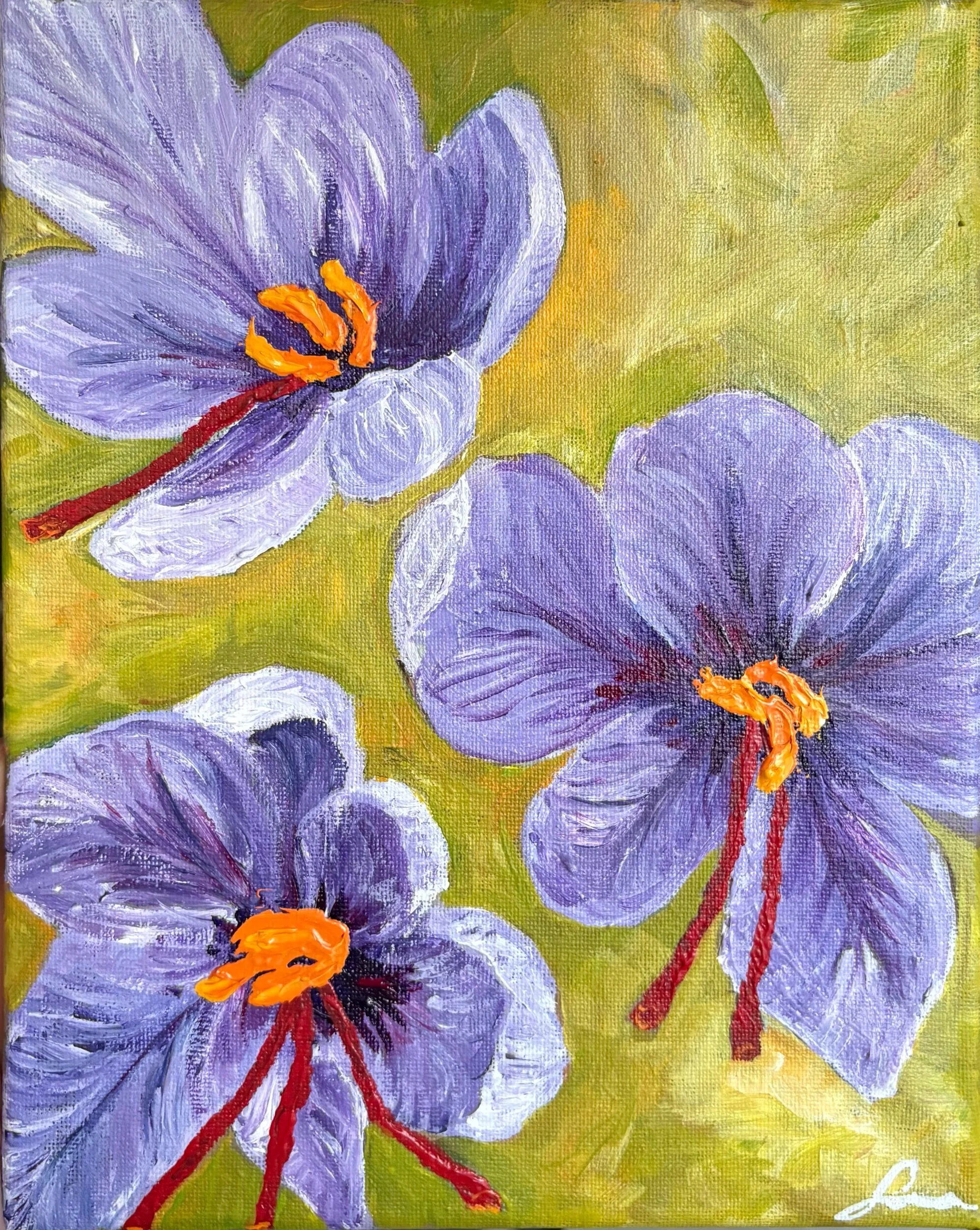 Red Gold original abstract saffron acrylic painting on canvas by Maryland artist Sahar Boussard