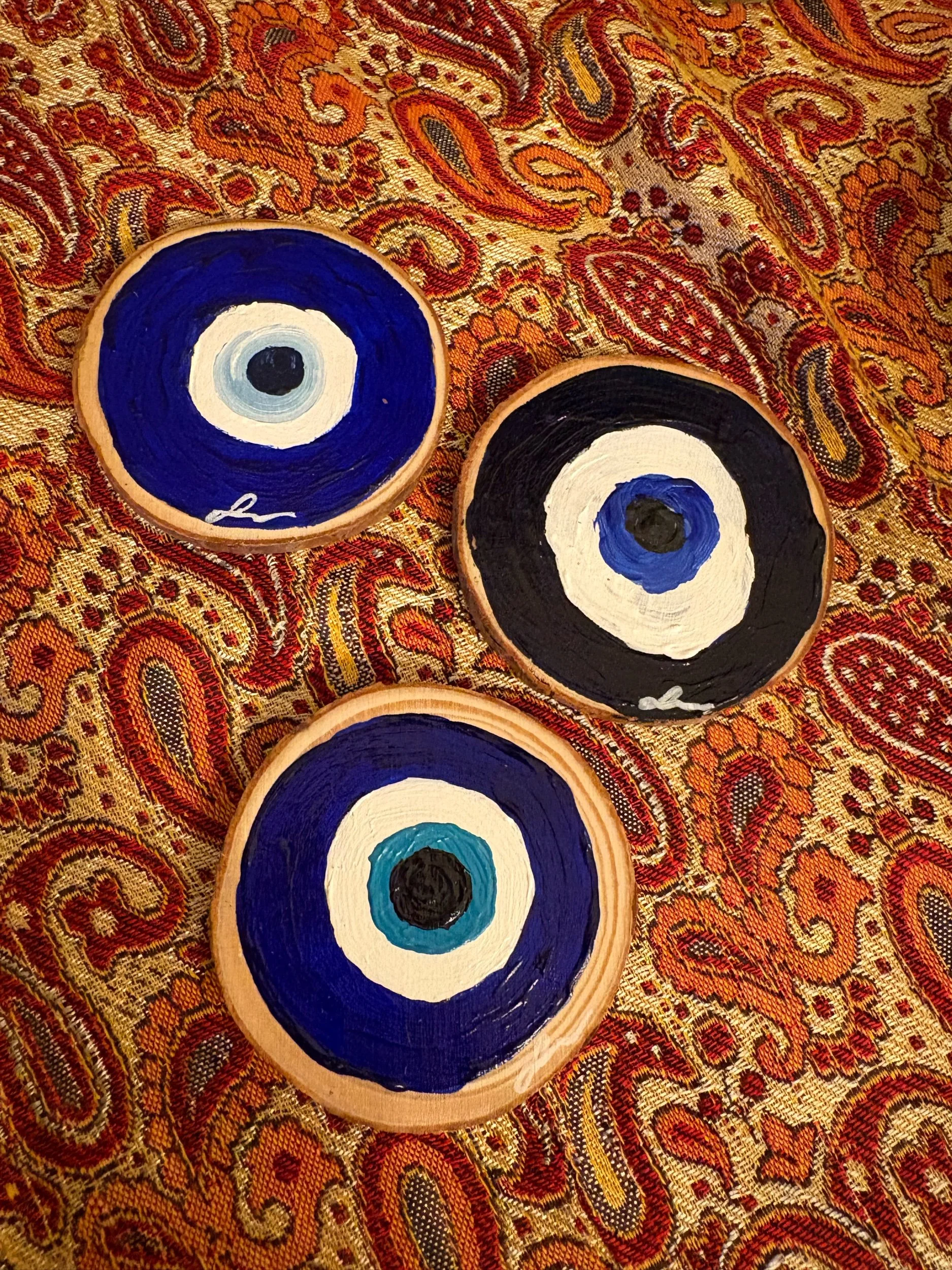hand painted wooden evil eye magnets