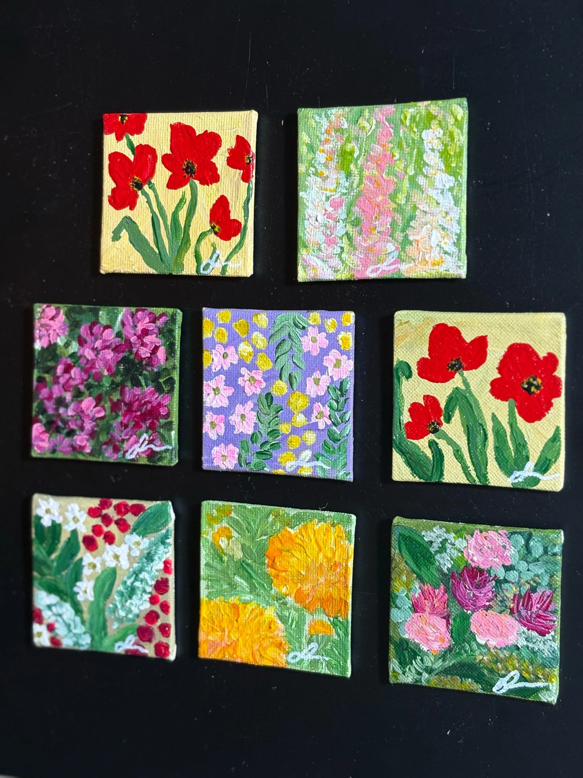 hand painted mini canvas magnet original art