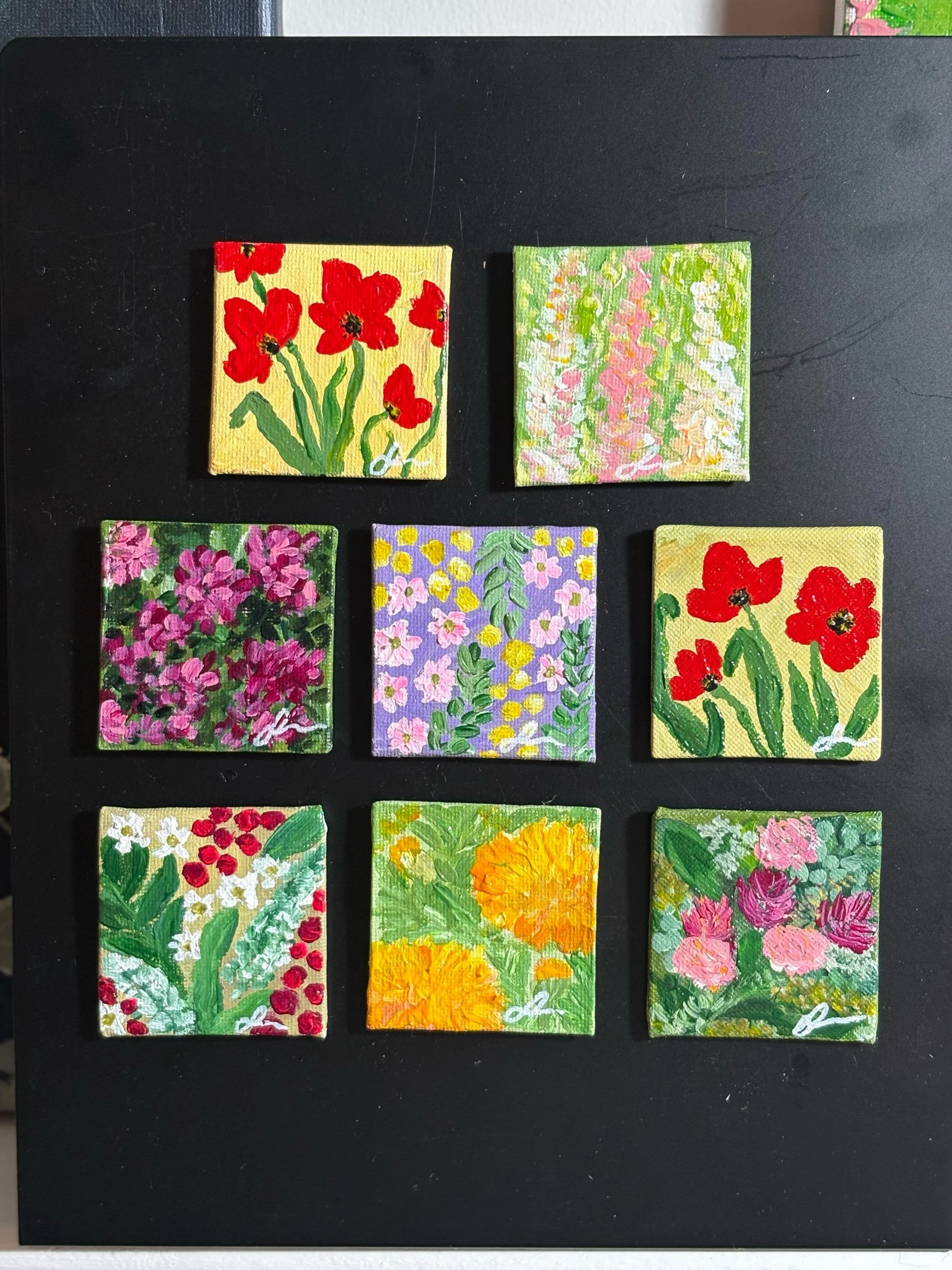 hand painted mini canvas magnet original art