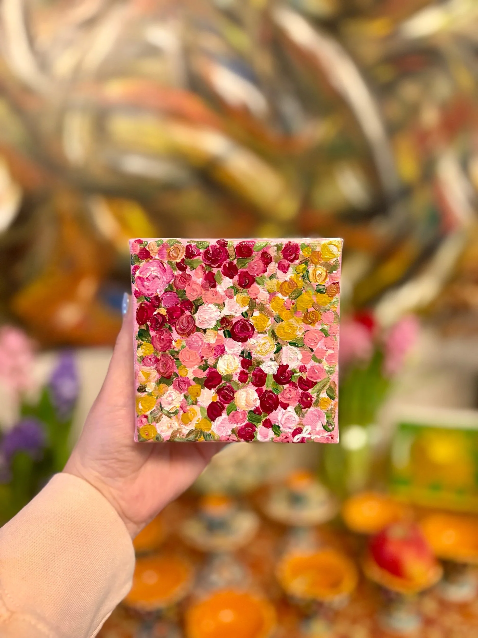 Mini Field of Roses original abstract acrylic painting on canvas by Maryland artist Sahar Boussard