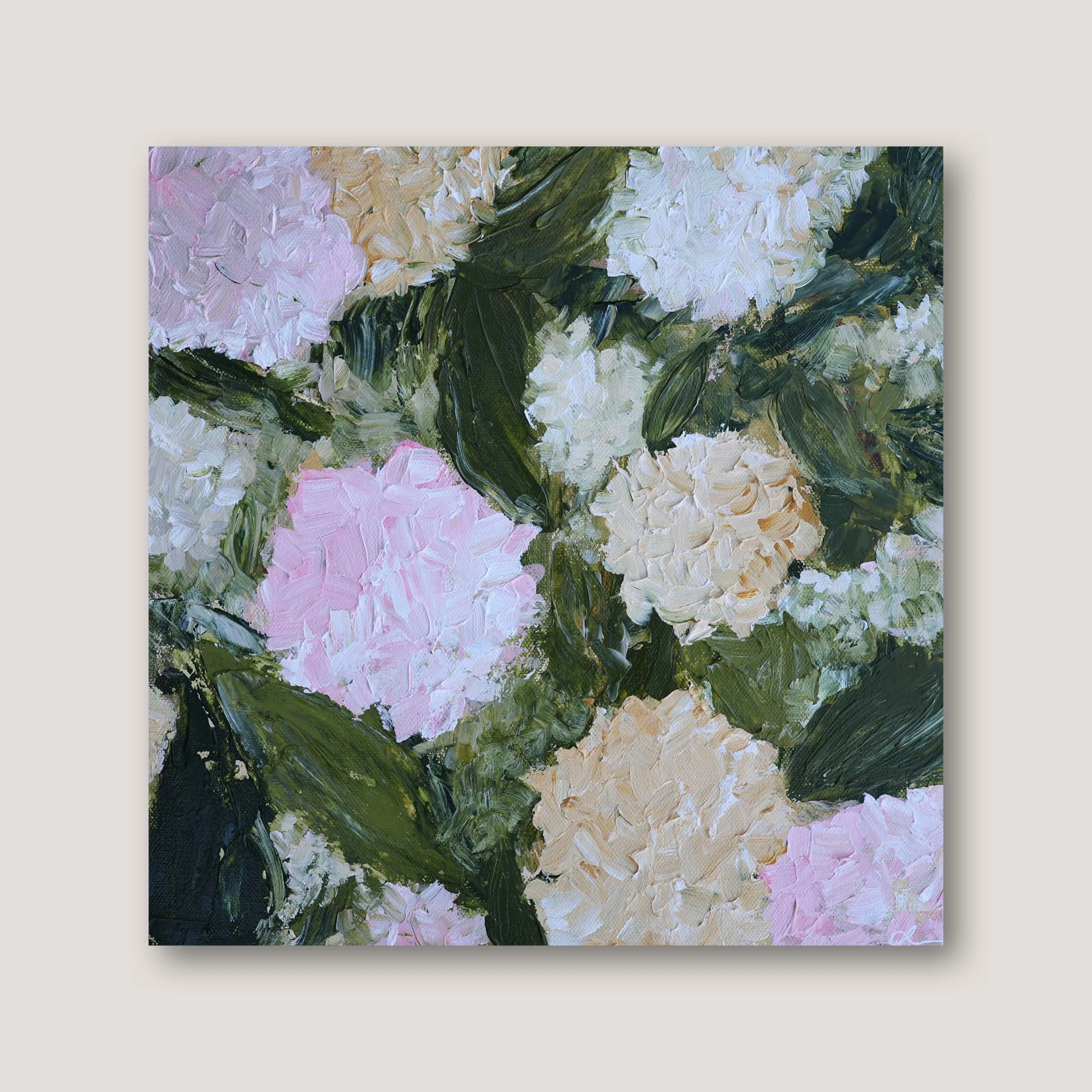 Abstracted Hydrangeas original abstract acrylic painting on canvas by Maryland artist Sahar Boussard