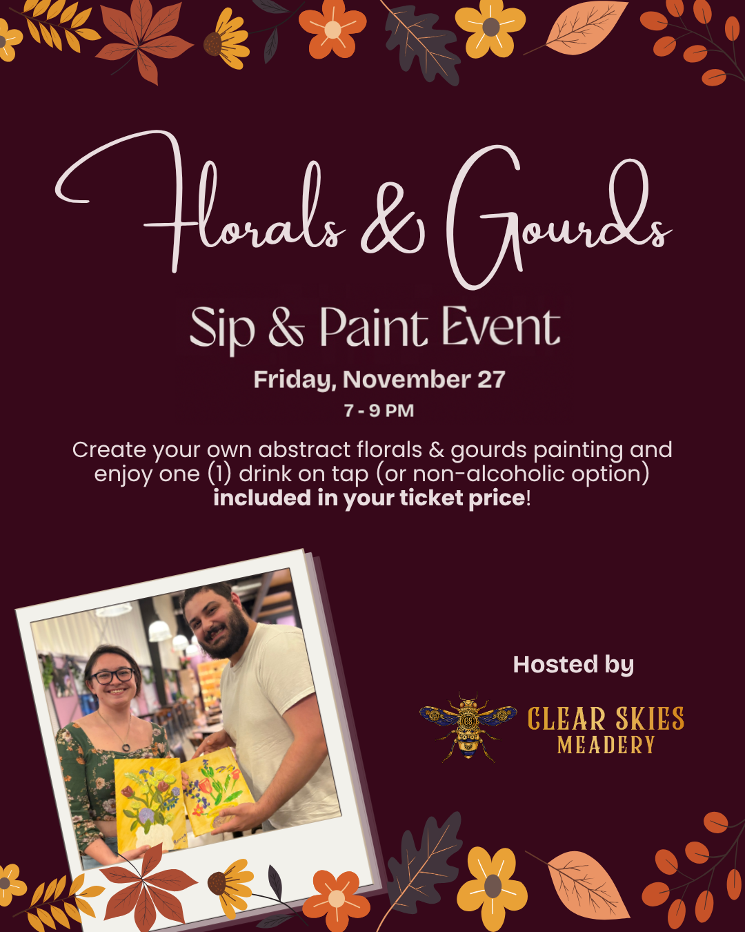 Florals & Gourds Sip & Paint Class Ticket at Clear Skies Meadery