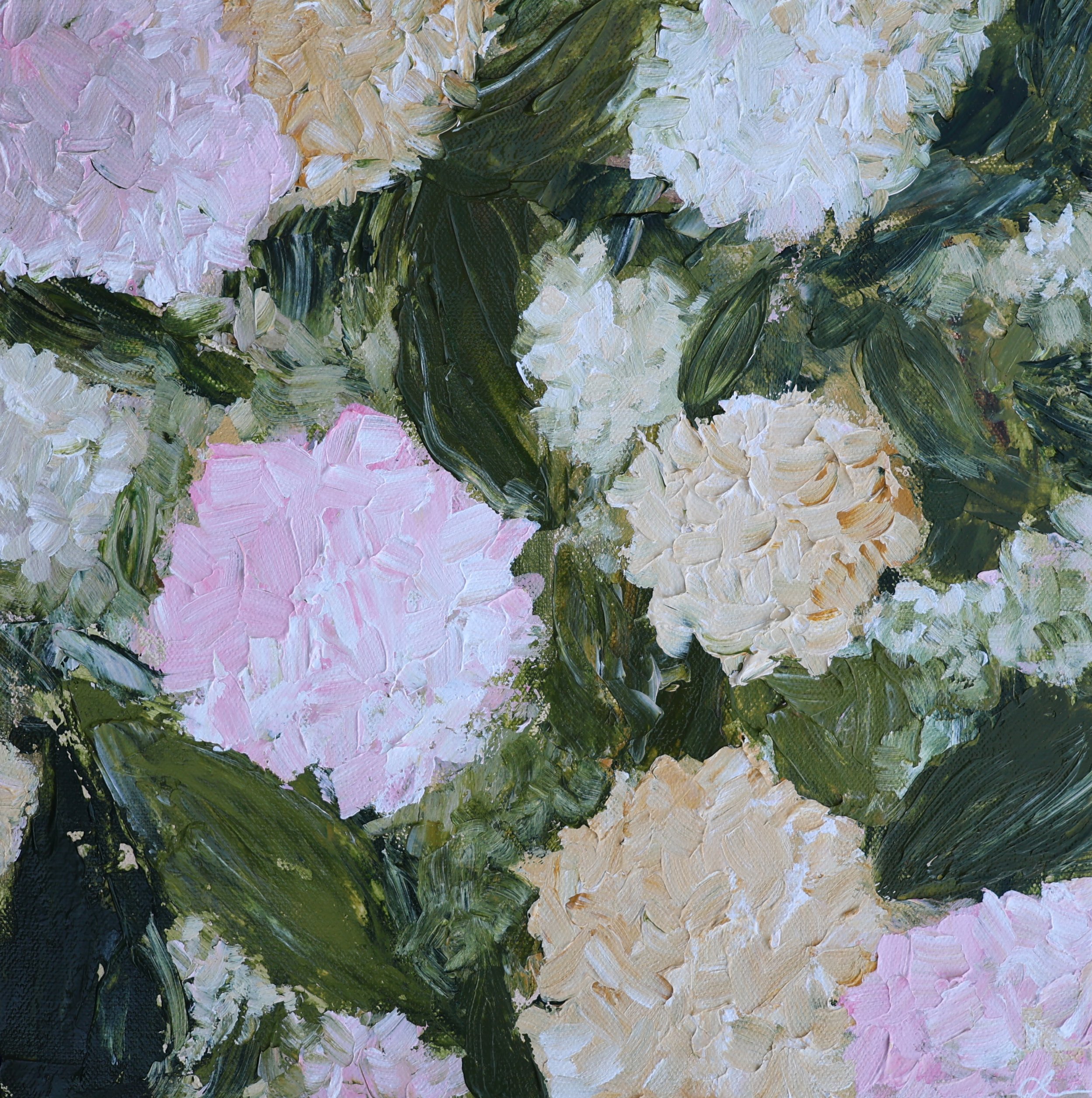 Abstracted Hydrangeas original abstract acrylic painting on canvas by Maryland artist Sahar Boussard