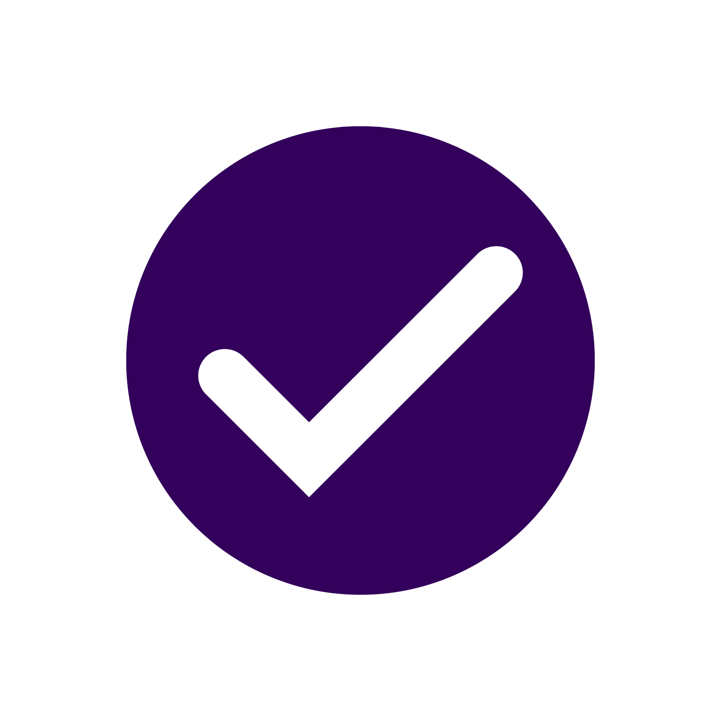 A purple circle with a white checkmark in the center on a black background.