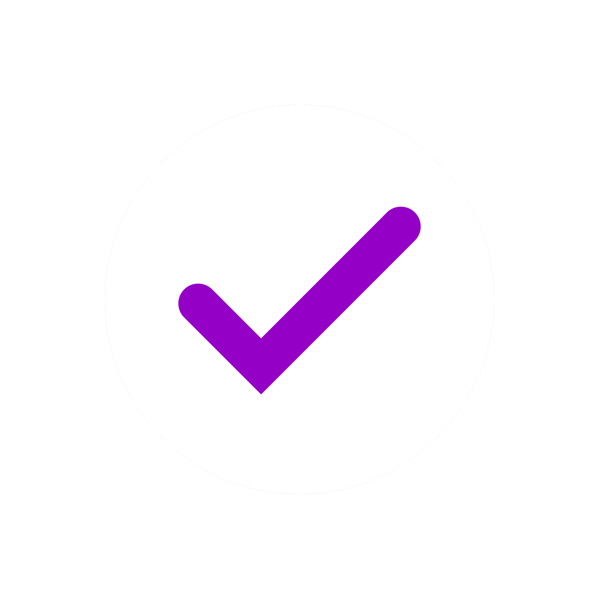Black background with a white circle and a purple check mark inside it, centered.