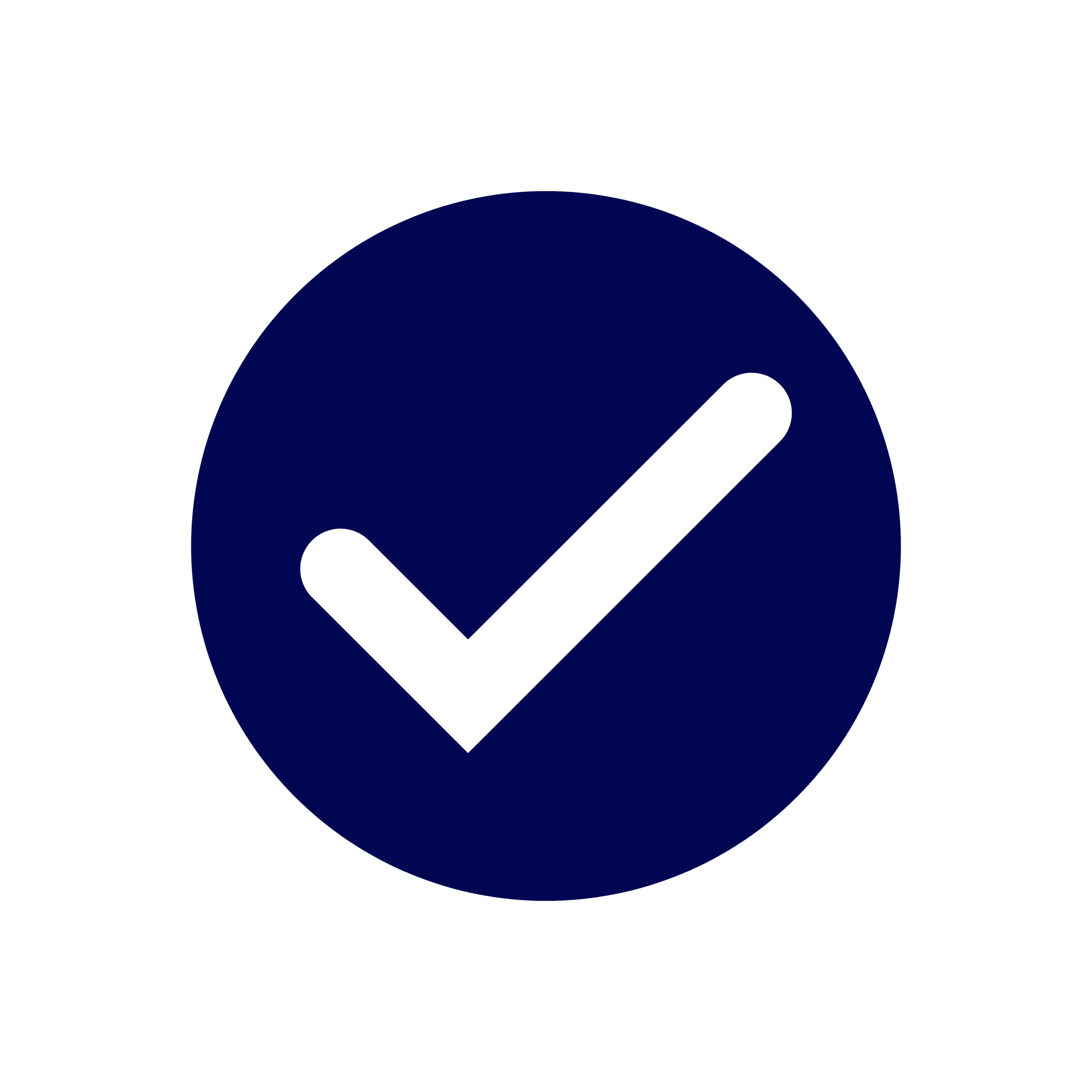 Close-up of a dark blue circular icon with two white check marks inside.