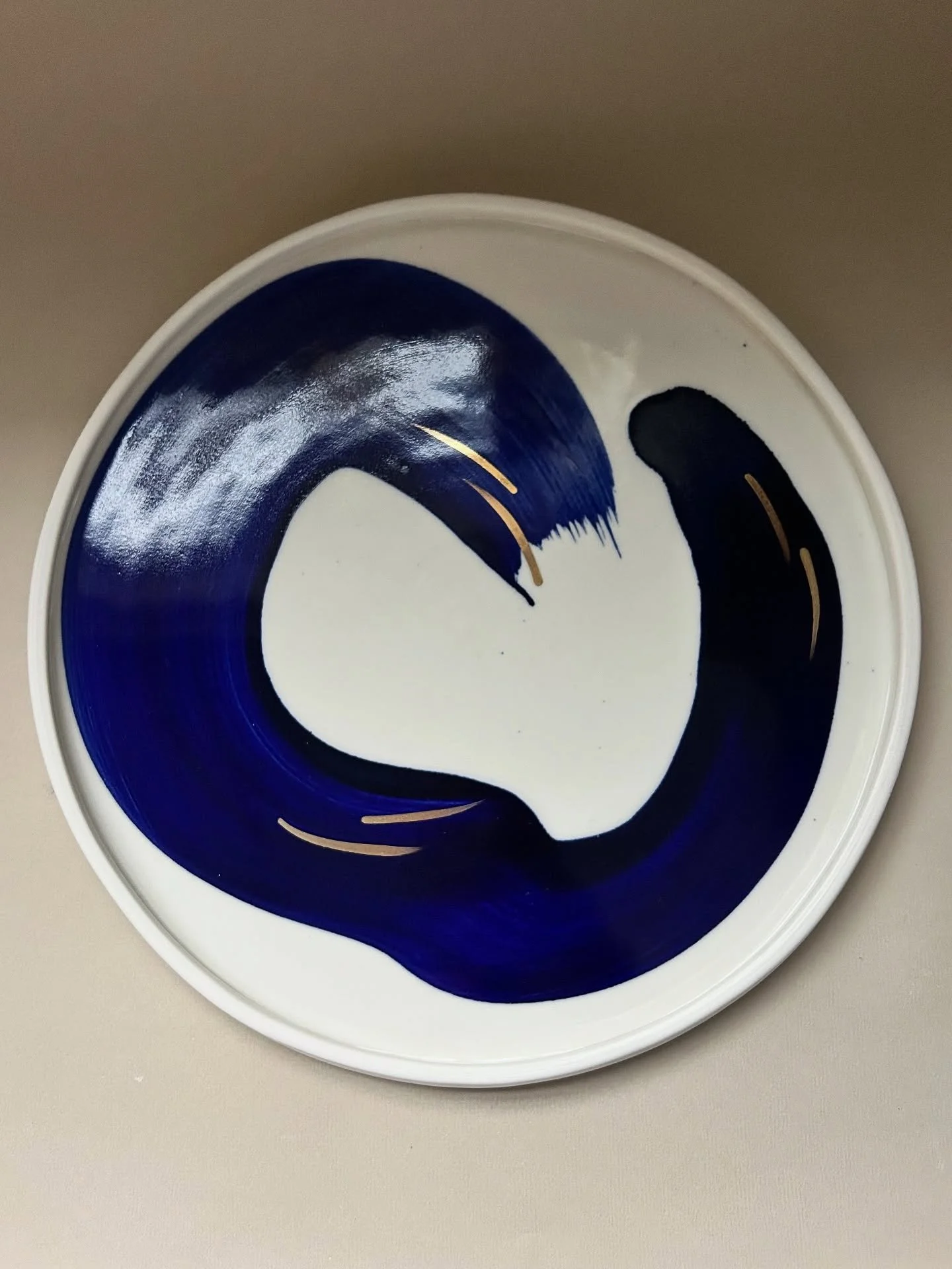 Porcelain cobalt blue and gold lustre Cheese plate &pound;58 
#cheeseplate #porcelan #handthrown
