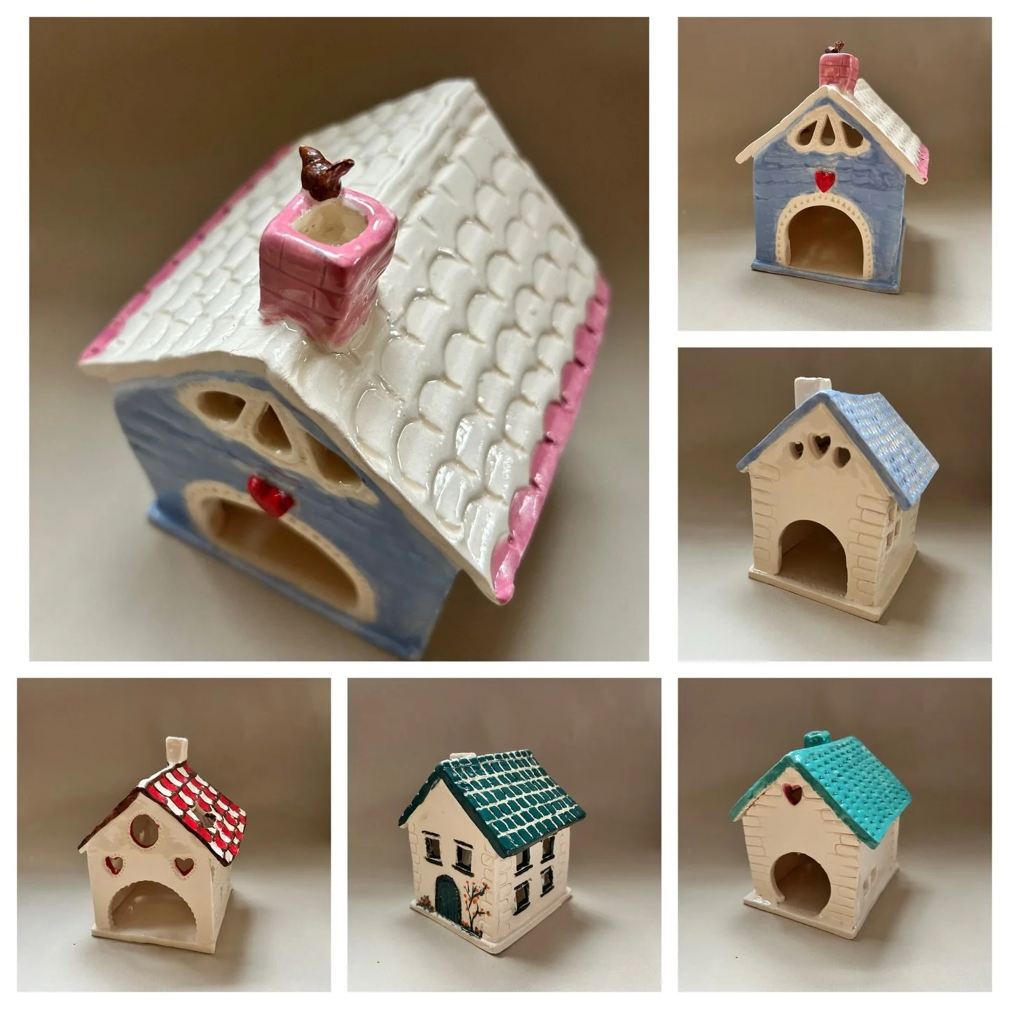 The Christmas Tea Light House course was great and here are what some of what people made don&rsquo;t you think they are awesome! 
#tealighthouses #tealightholder #potterycourse