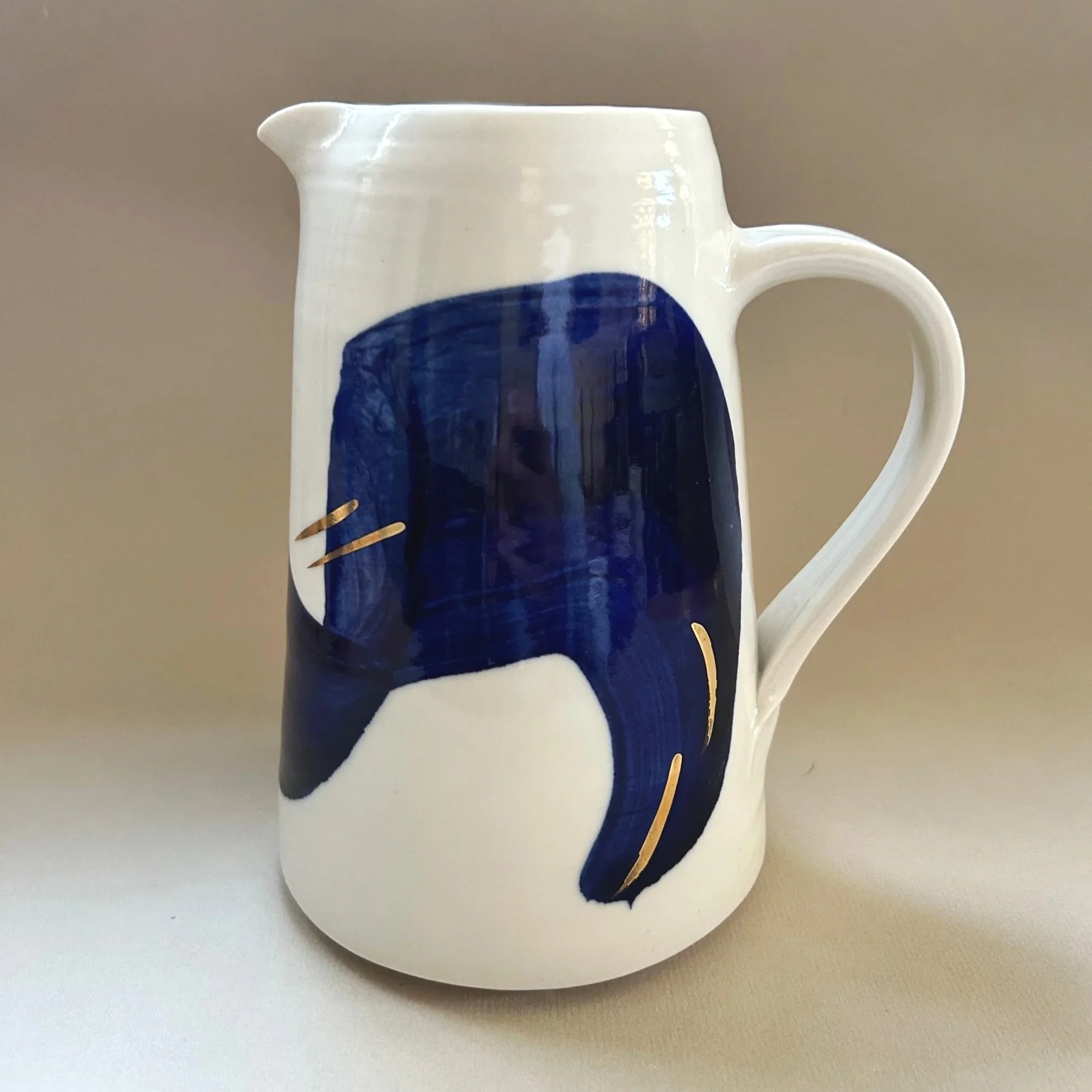 Porcelain Large Jug Cobalt Blue Jug with Gold Lustre