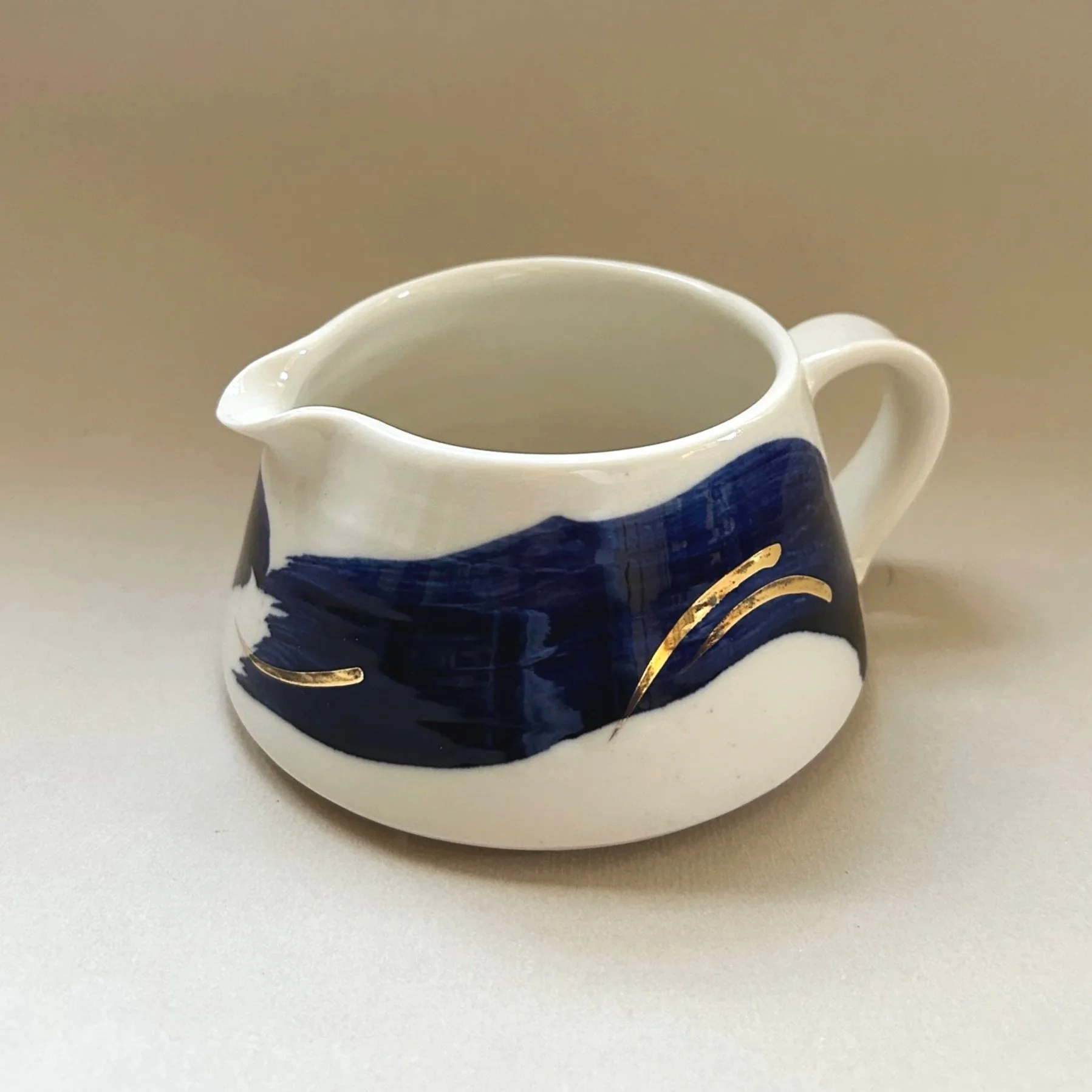 Porcelain Large Jug Cobalt Blue Jug with Gold Lustre