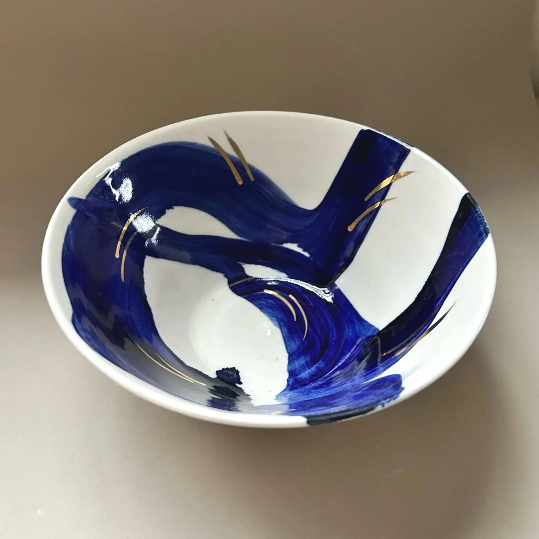 Porcelain Cobalt and Gold Lustre Fruit Bowl