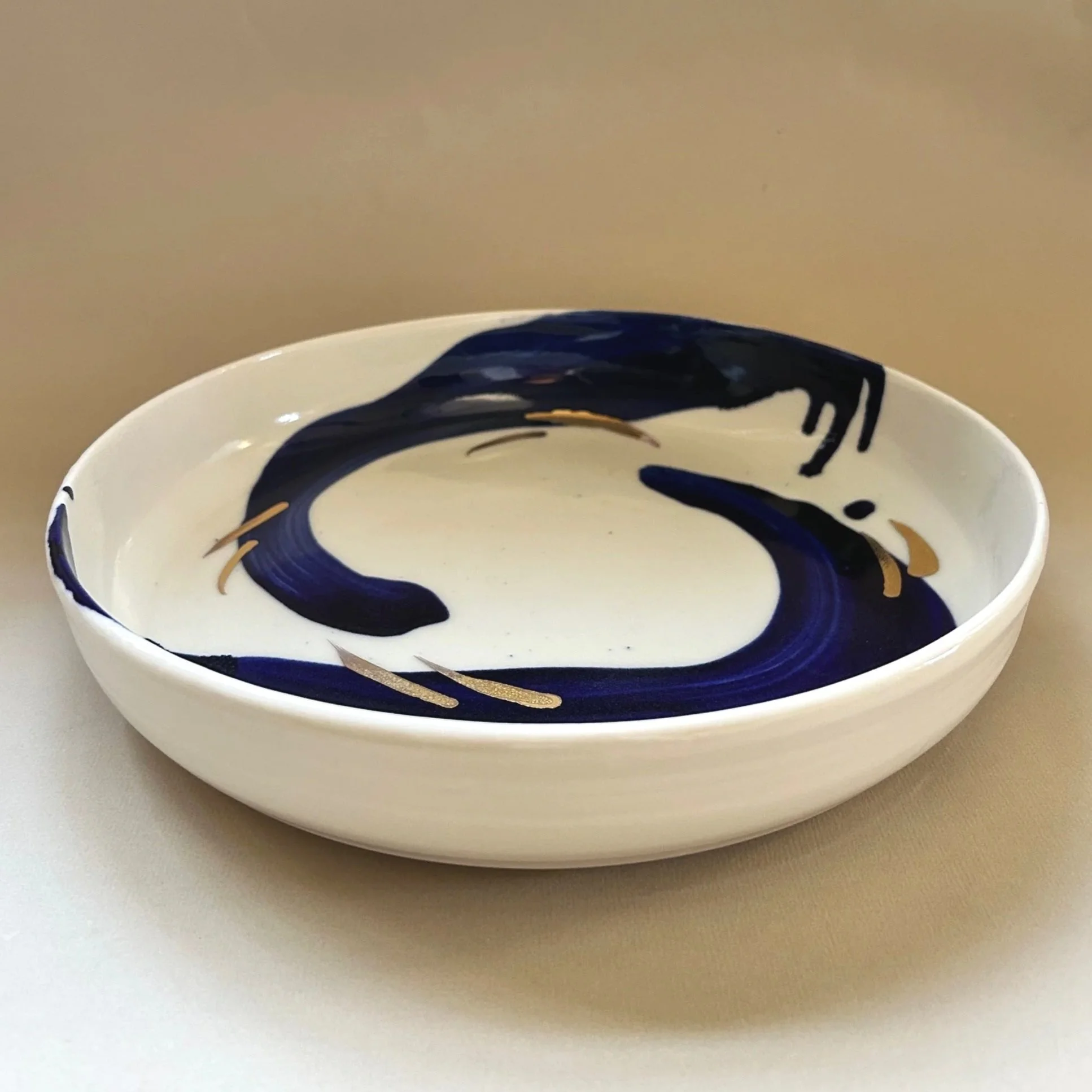 Porcelain Cobalt and Gold Lustre Large Bowl