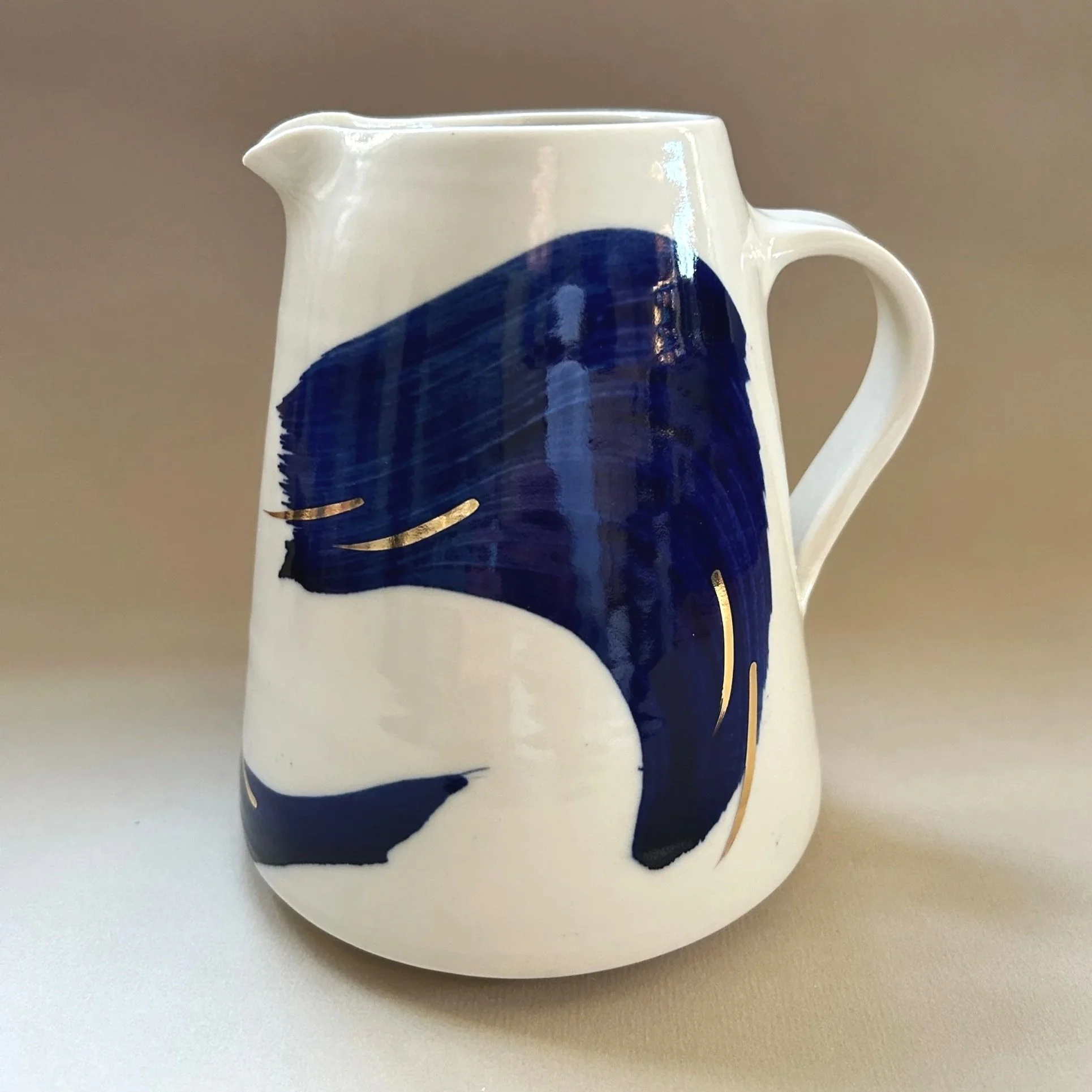 Porcelain Large Jug Cobalt Blue Jug with Gold Lustre