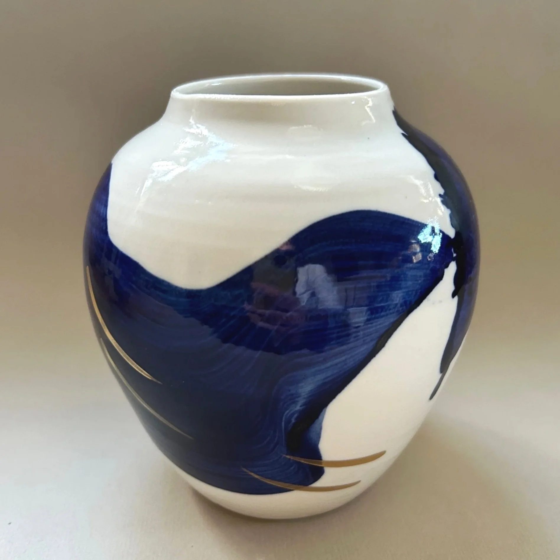 Cobalt Blue and Gold Lustre Moon Jar