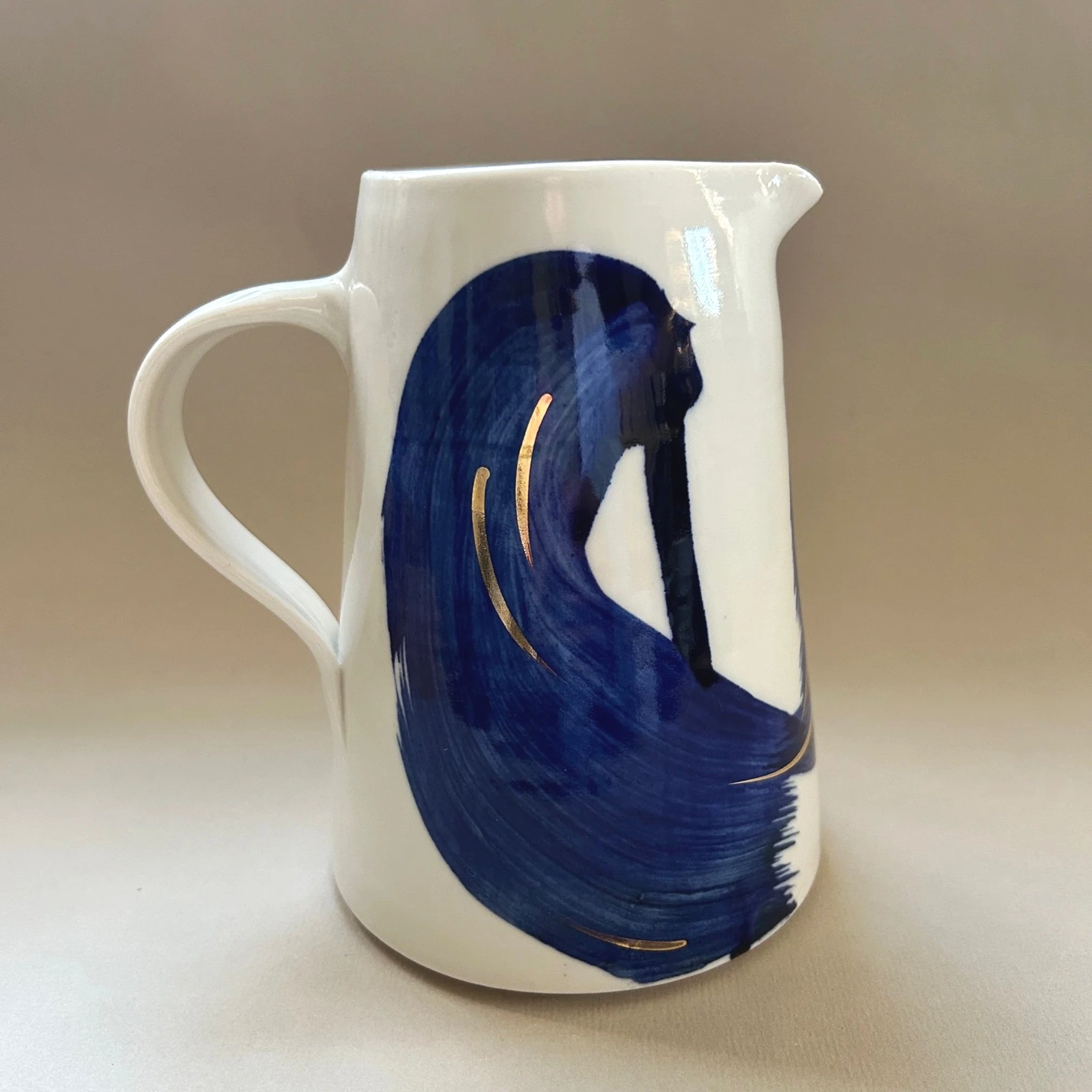 Porcelain Large Jug Cobalt Blue Jug with Gold Lustre