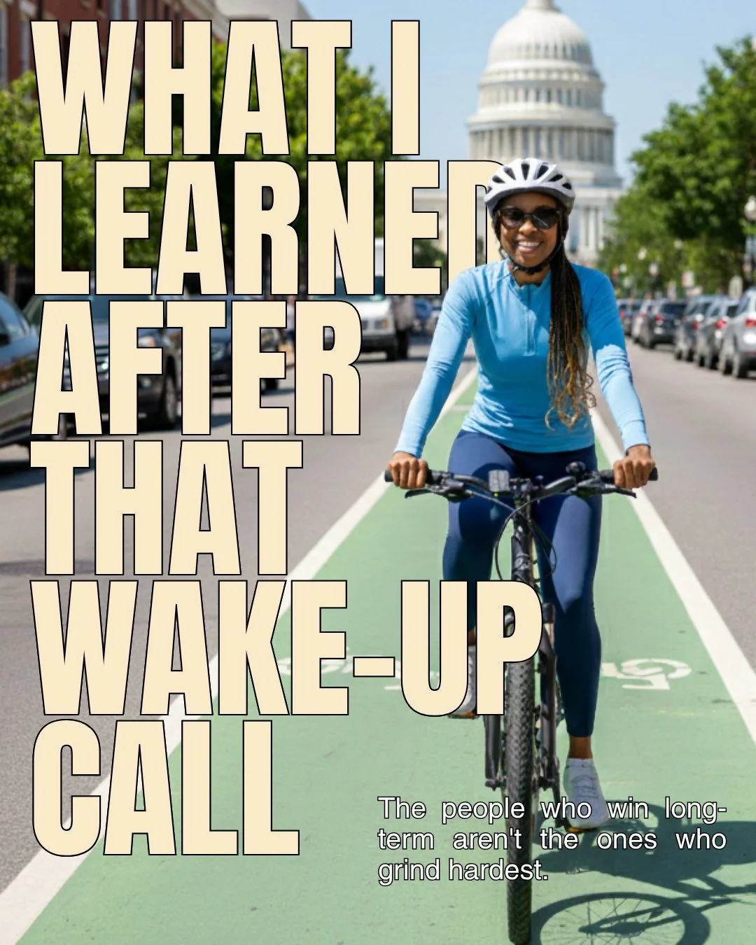 At 10AM on a Tuesday in DC, I rode a motorized bike past monuments built to honor achievement.⁠
⁠
While my calendar screamed about back-to-back meetings.⁠
⁠
The old Lilah would have been in that conference room. Maximizing. Optimizing. Grinding.⁠
⁠
I