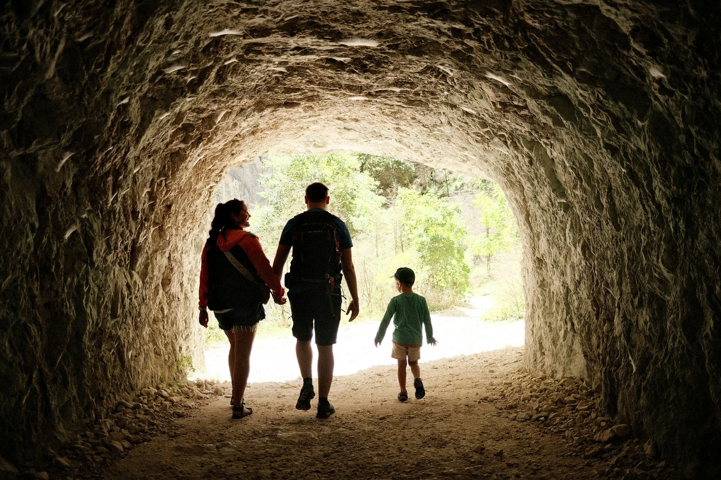 Family on hiking trail