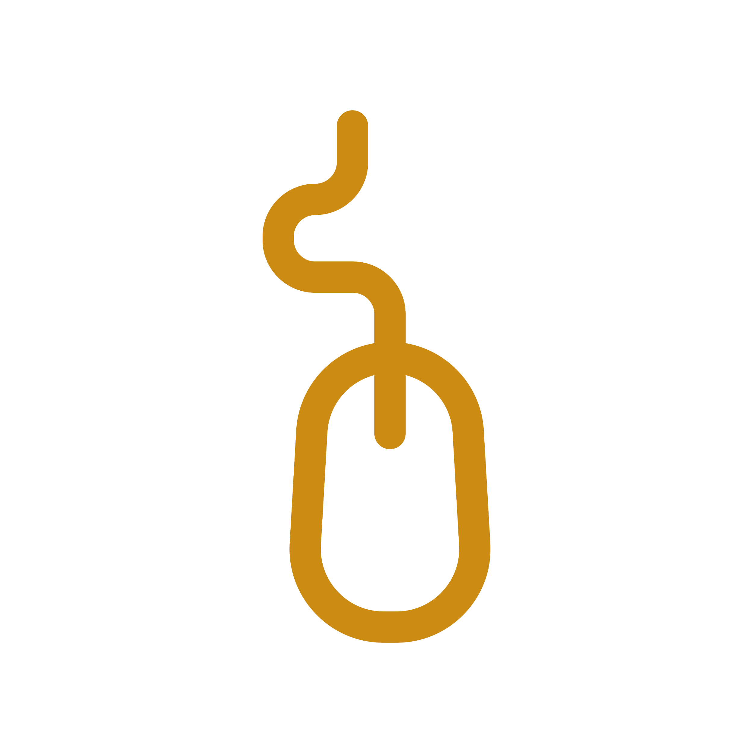 Illustration of a computer mouse with a cable in gold color.