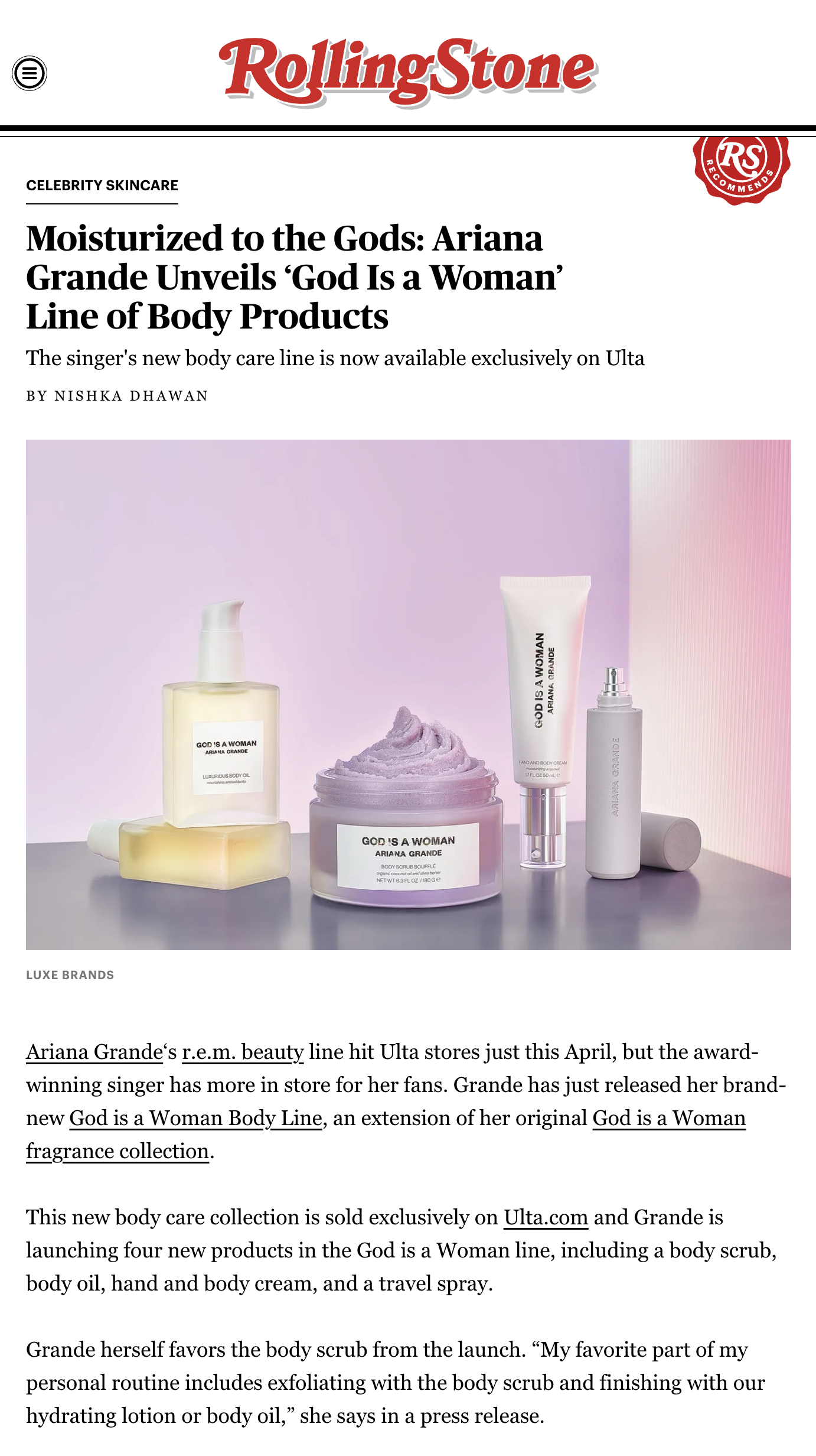 Rolling Stone - God is a Woman line of body products (Copy)