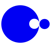Illustration of two blue circles of different sizes with a smaller white circle overlapping the larger blue circle.