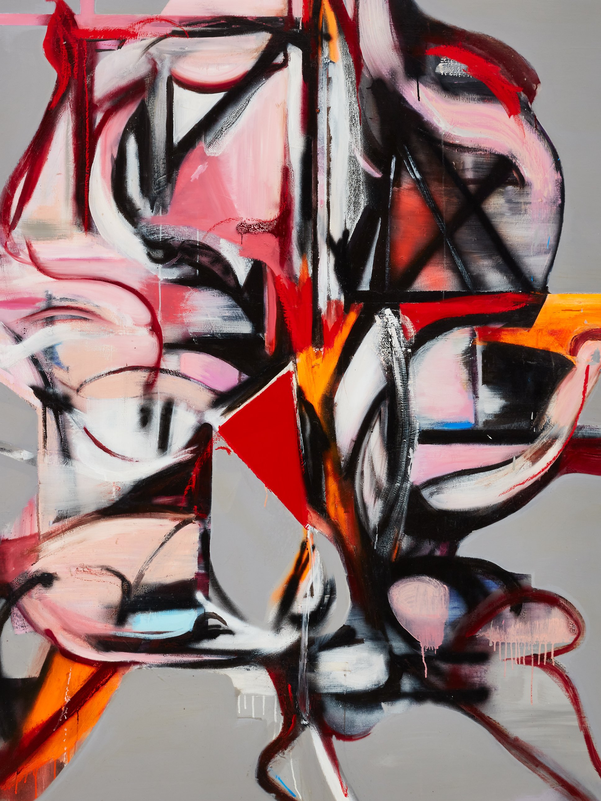 LA CHIMERA (JETLAG), 150 CM X 200 CM, OIL, ACRYLIC, SPRAY PAINT, PHOTOCHROMIC FILM ON LINEN CANVAS, 2023-2024