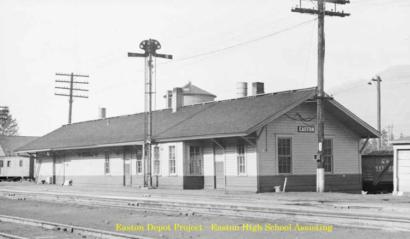 A black and white image of the Easton Depot that Easton High School will be creating a model of with the Kittitas County Railroad History Association for Rotary Park in Ellensburg.