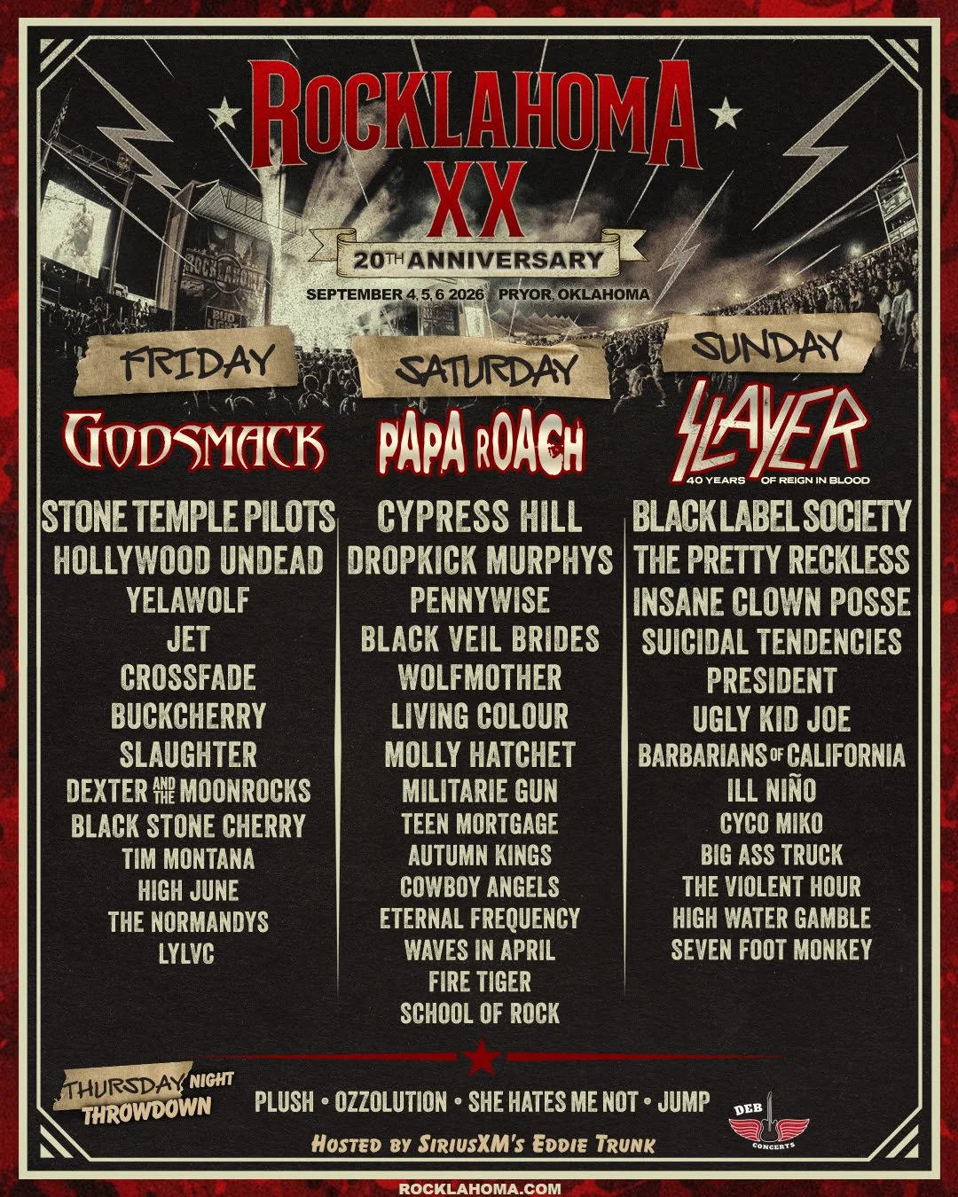 Rocklahoma Turns 20 With Slayer, Godsmack, and Papa Roach Leading the 2026 Lineup