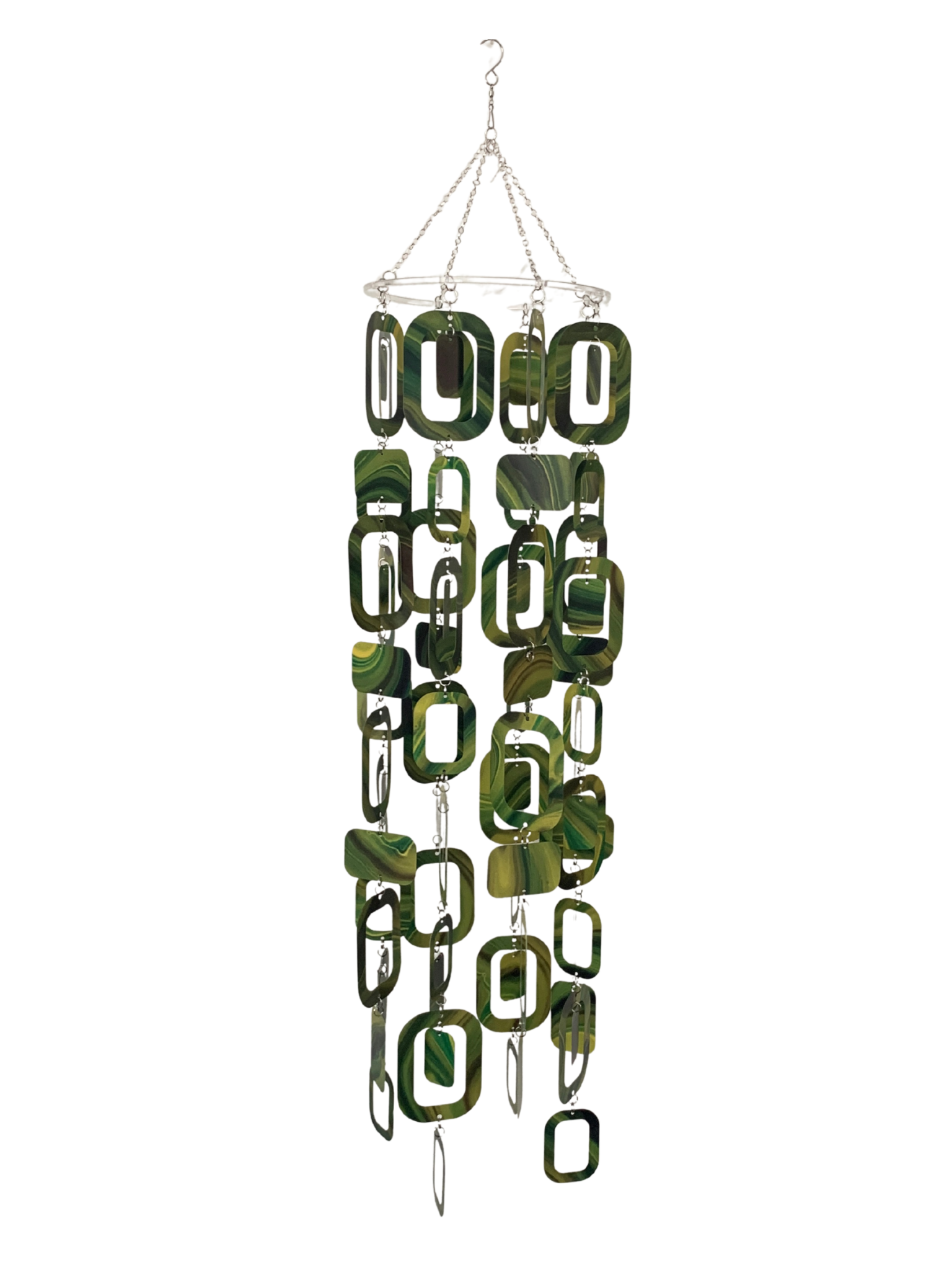 Retro Green Rectangle Mobile, Hanging Sculpture, Kinetic Sculpture